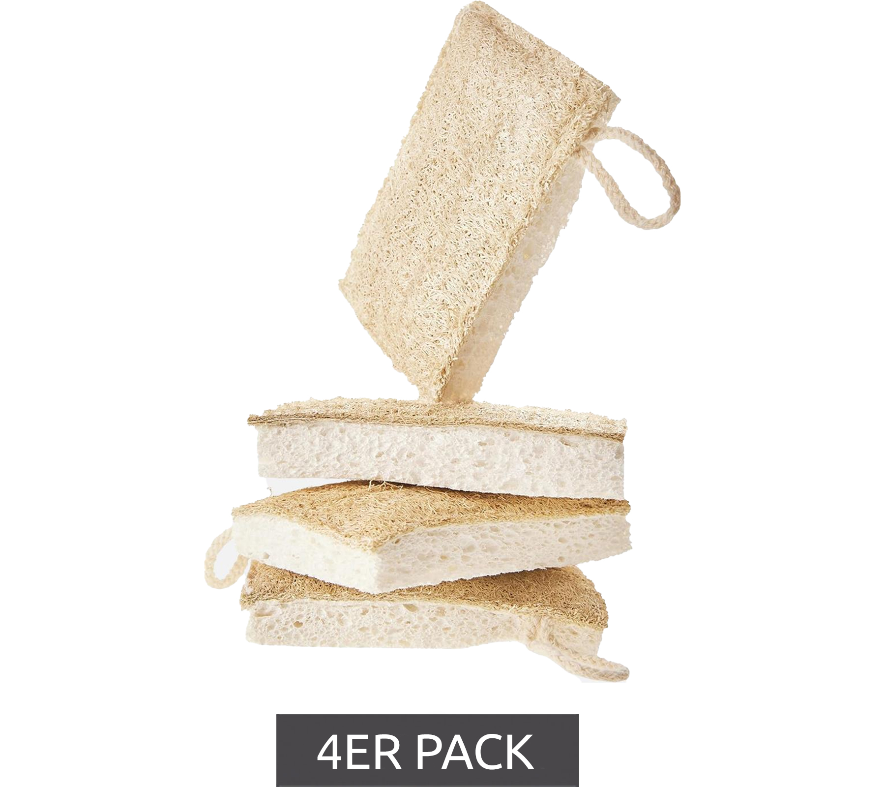 4er Pack Saugstarker Swuper Luffa-Gurke Spülschwamm nachhaltiger Schwamm Putzmittel Beige/Weiß