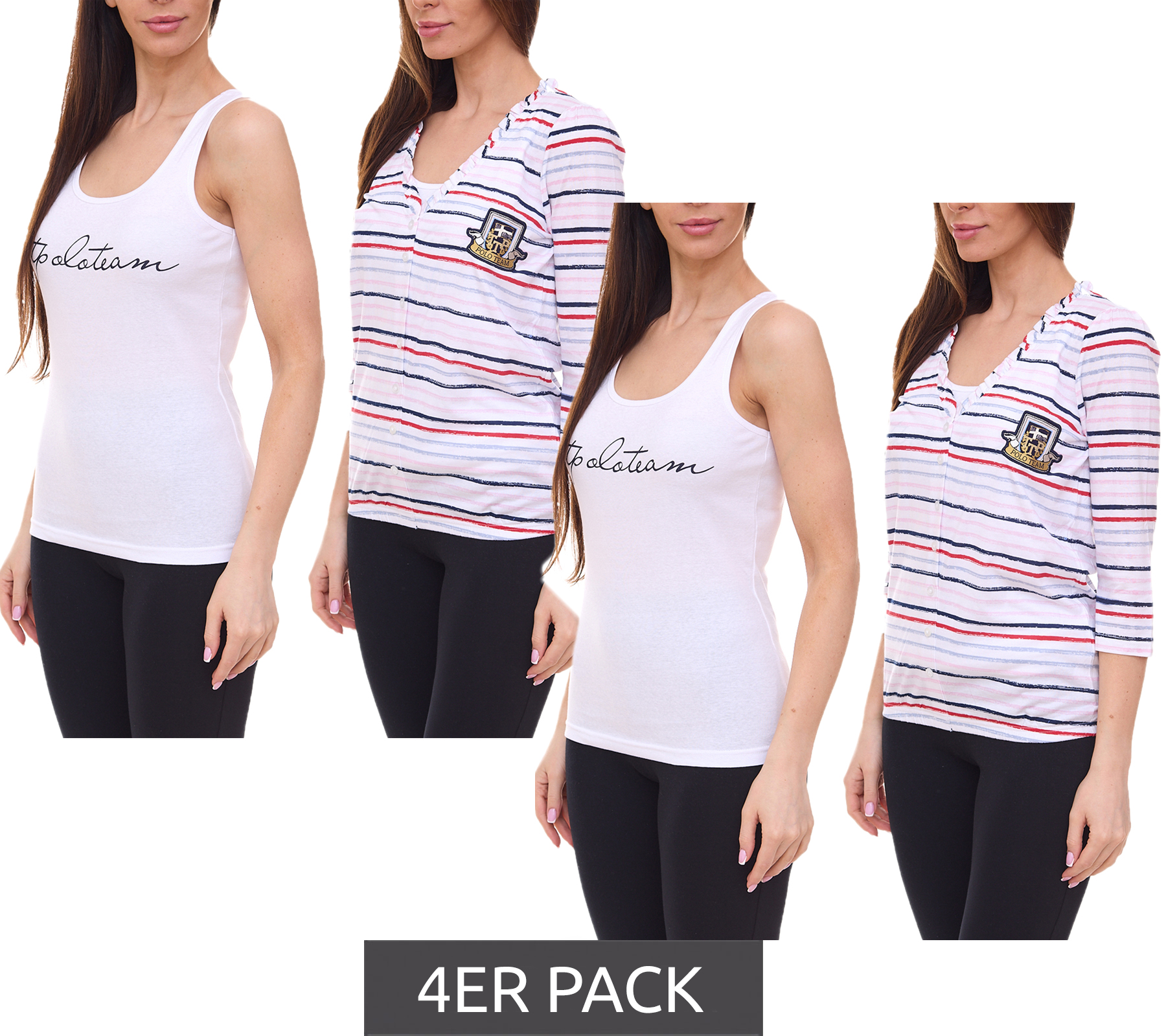 4er Pack TOM TAILOR T-Shirt Set Damen Sommer-Shirt und Baumwoll-Top 34300140 Weiß/Blau/Rot