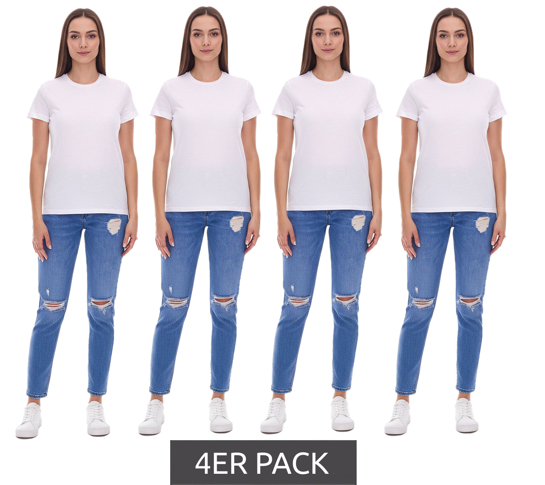 4er Sparpack PUMA Damen T-Shirt nachhaltiges Baumwoll-Shirt schlichtes Sport-Shirt Fitness-Shirt 678257 01 Weiß