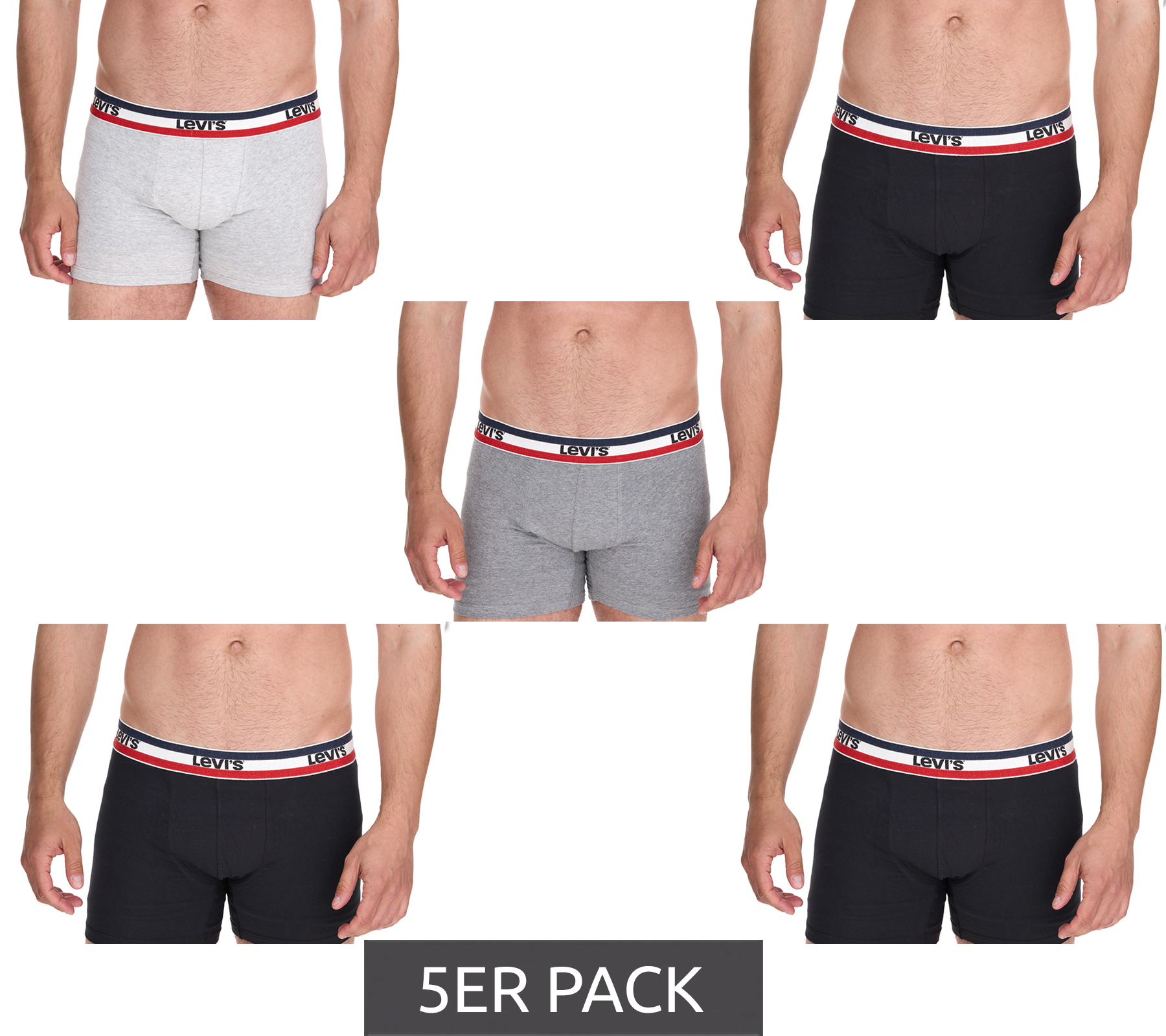 5er Pack LEVI`S Herren Boxershorts Baumwoll-Unterwäsche mit farblichen Akzenten am Bund 701224335 Schwarz/Grau