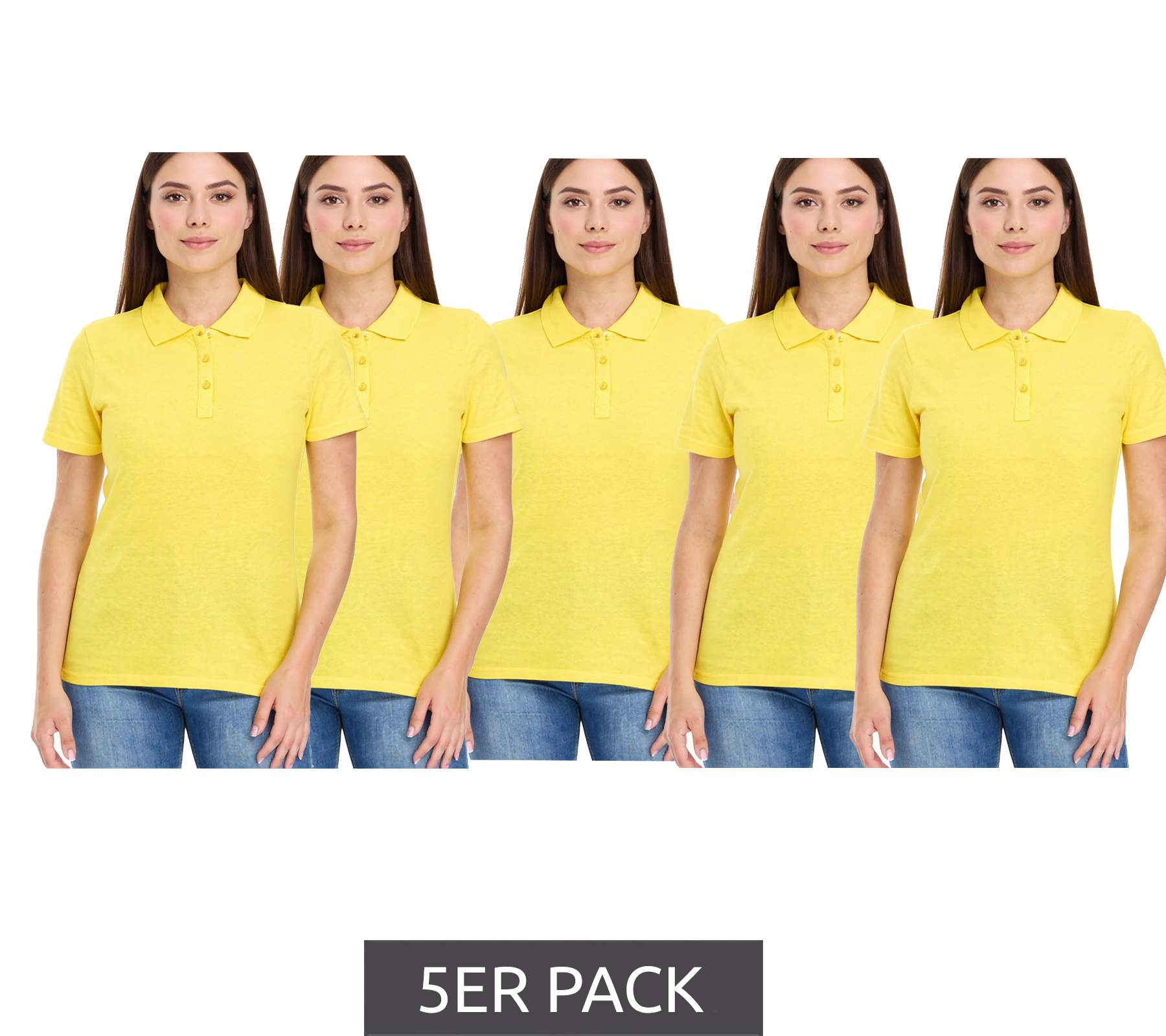 5er Sparpack ELEVATE Helios Damen Polo-Shirt Baumwolle Polo-Hemd Pique-Strick 180 g/m² 3810710 Gelb