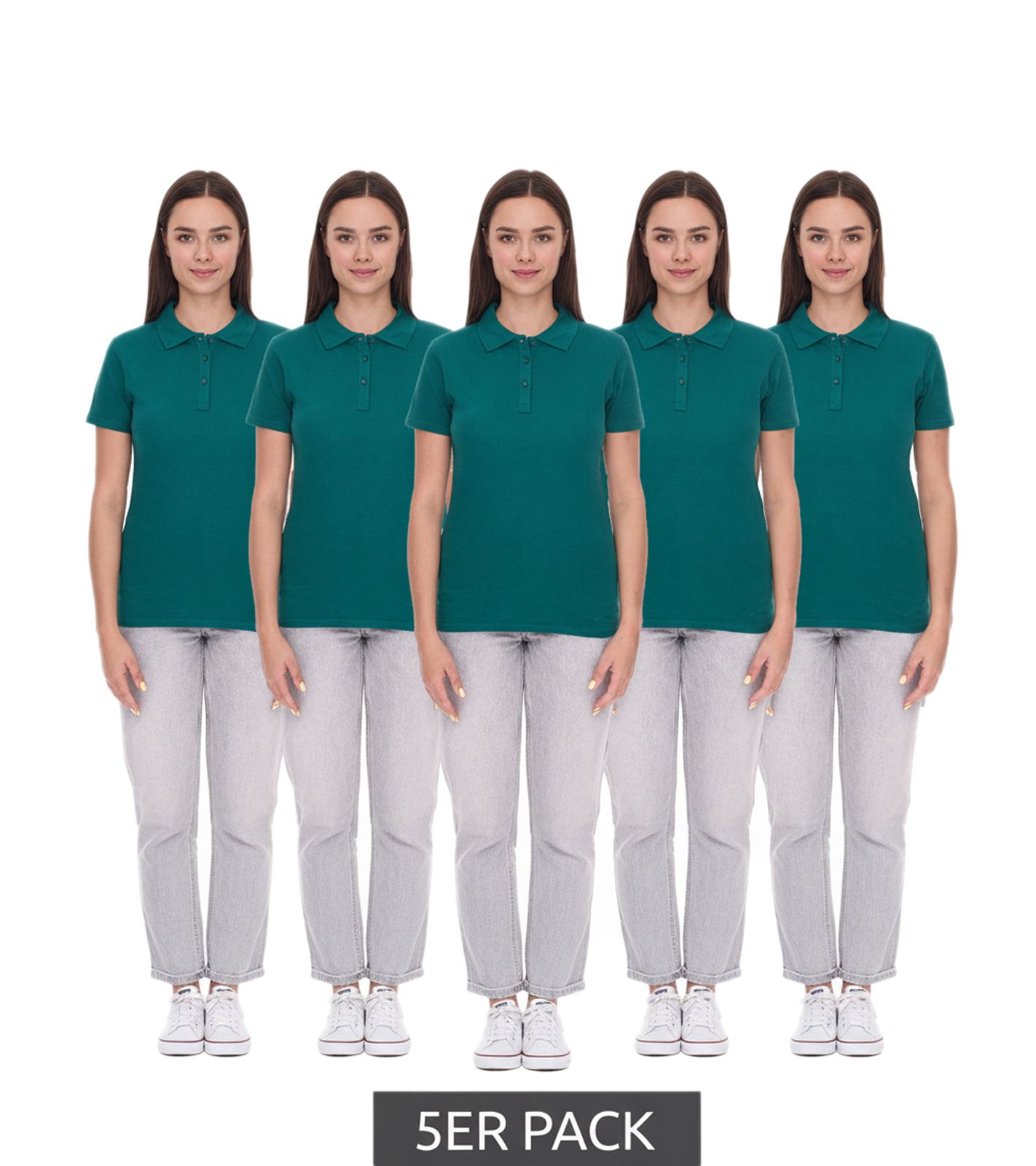 5er Sparpack ELEVATE Helios Damen Polo-Shirt Baumwolle Polo-Hemd Pique-Strick 180 g/m² 3810760 Forest Dunkel-Grün