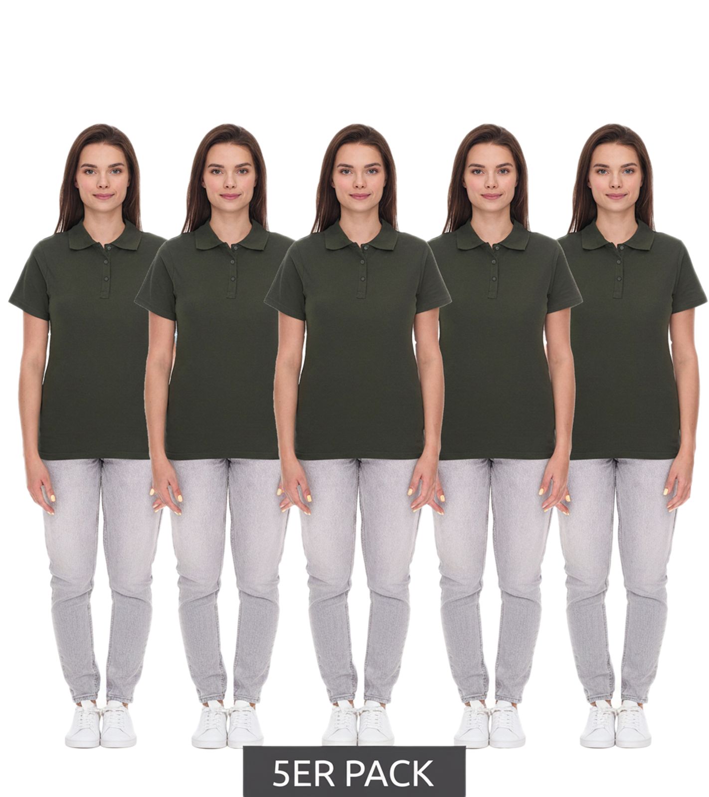 5er Sparpack ELEVATE Helios Damen Polo-Shirt Baumwolle Polo-Hemd Pique-Strick 180 g/m² 3810770 Army Dunkel-Grün