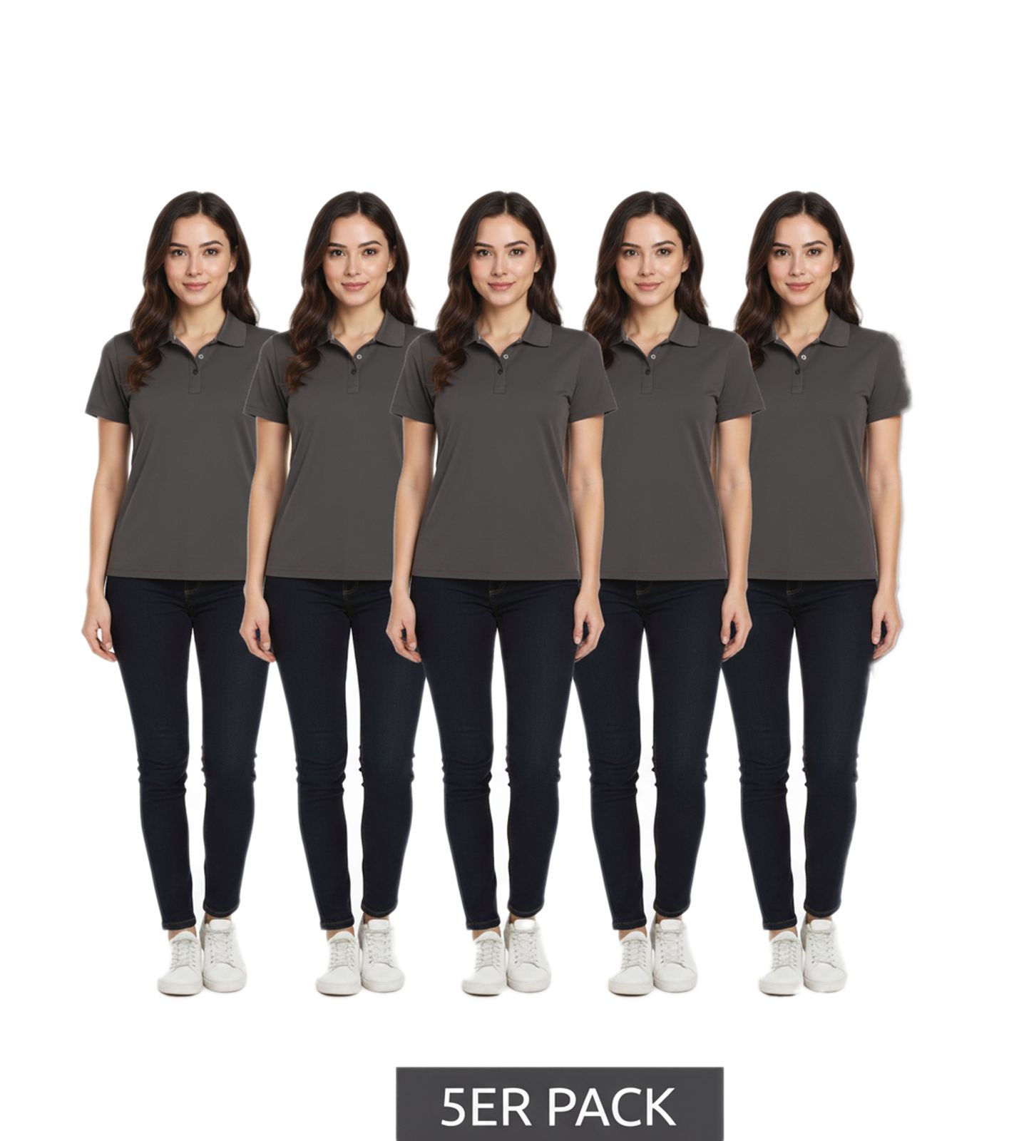 5er Sparpack ELEVATE Helios Damen Polo-Shirt Baumwolle Polo-Hemd Pique-Strick 180 g/m² 3810789 Dunkelgrau