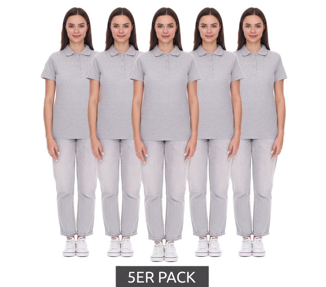 5er Sparpack ELEVATE Helios Damen Polo-Shirt Baumwolle Polo-Hemd Pique-Strick 180 g/m² 3810794 Grau