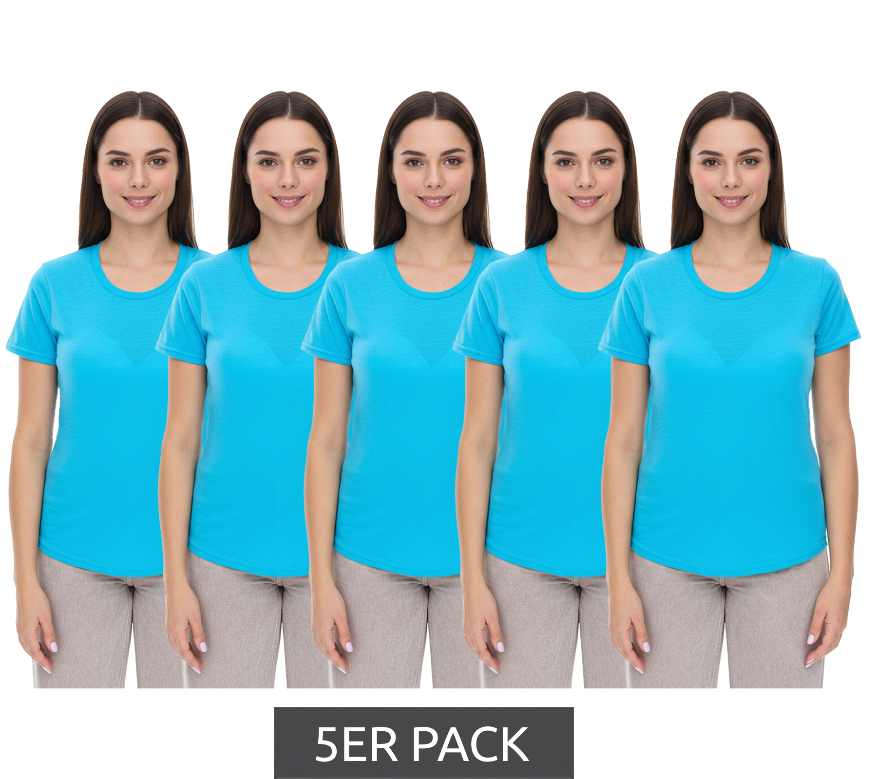 5er Sparpack ELEVATE Jade Damen T-Shirt nachhaltiges Kurzarm-Shirt 160 g/m2 Basic-Shirt Unterzieh-Shirt 3750143 Hellblau