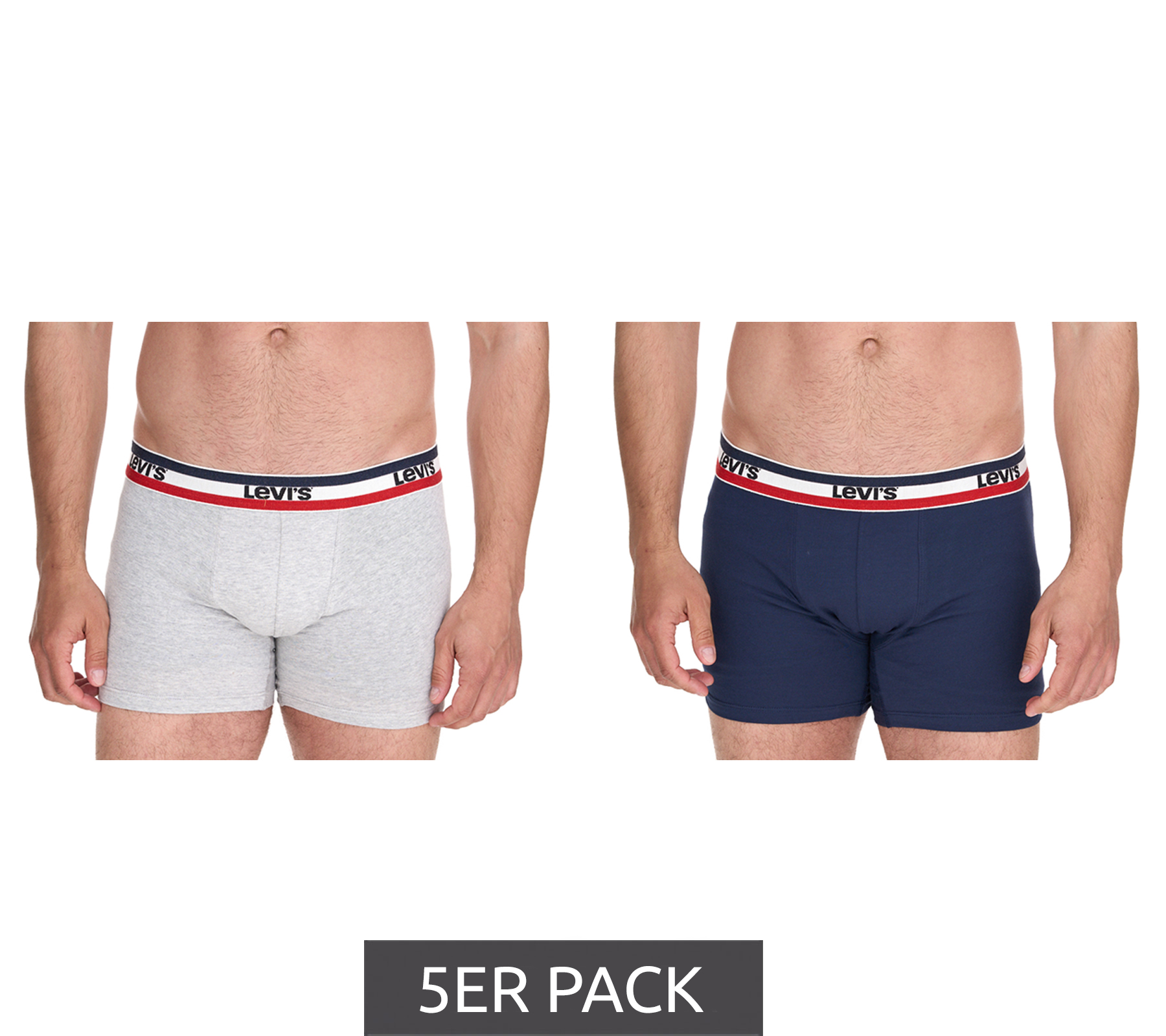 5er Sparpack LEVI`S Herren Boxershorts Baumwoll-Unterwäsche mit farblichen Akzenten am Bund 701224335 Schwarz/Grau oder Schwarz/Grau/Blau