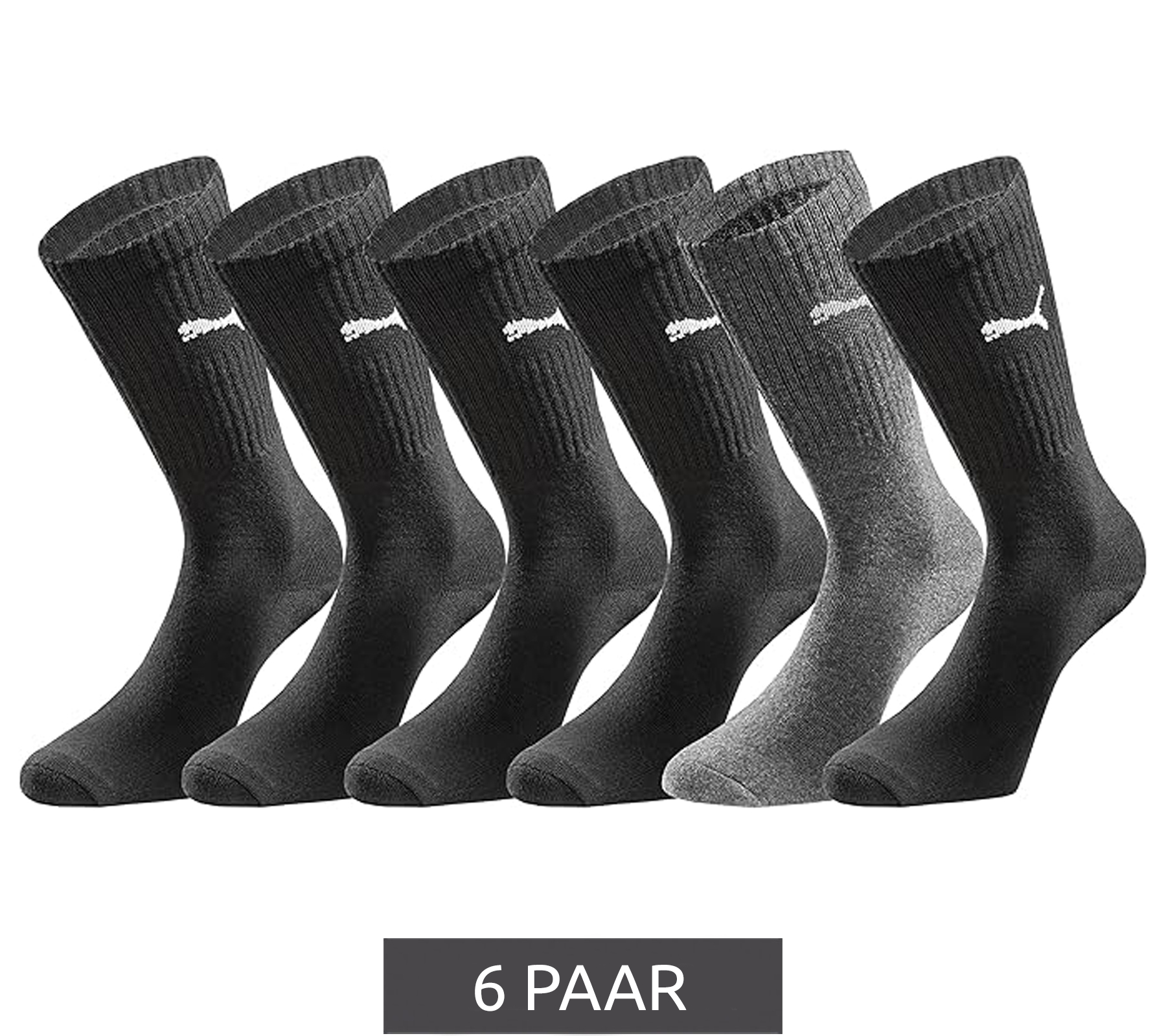 6 Paar PUMA Crew-Socken dickere Business-Strümpfe mit gepolsterten Fußbereich Baumwoll-Socken atmungsaktive Alltags-Socken lange Strümpfe extra weicher Bund 701224759 001 Schwarz/Anthrazit
