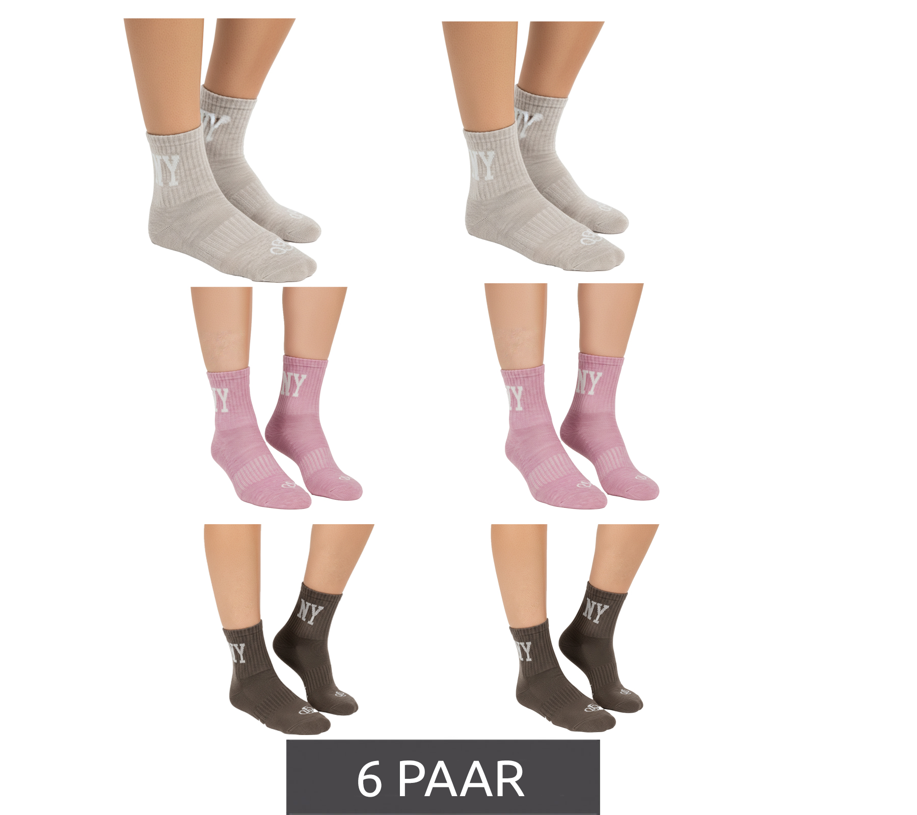6 Paar SCOTCH & SODA Damen 1/2-Frottee Quarter-Crew-Socken Alltags-Socken Business-Socken Größe 35.5-39.5 SS123682 284 Beige, Rosa, Braun