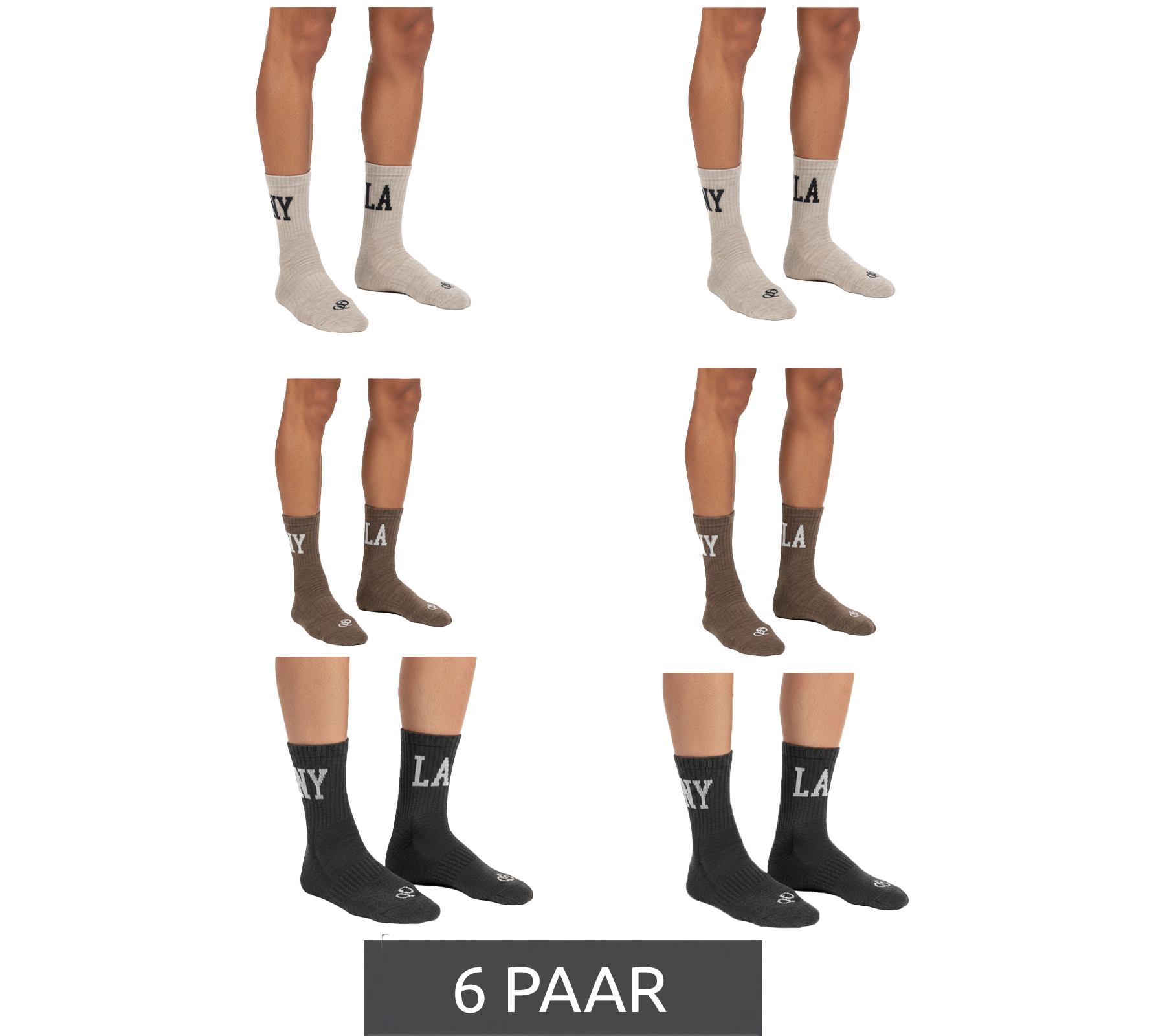 6 Paar SCOTCH & SODA Herren 1/2-Terry High-Quarter-Crew-Socken Alltags-Socken Business-Socken Größe 41-46 SS43512-280 Beige, Braun, Dunkelgrau