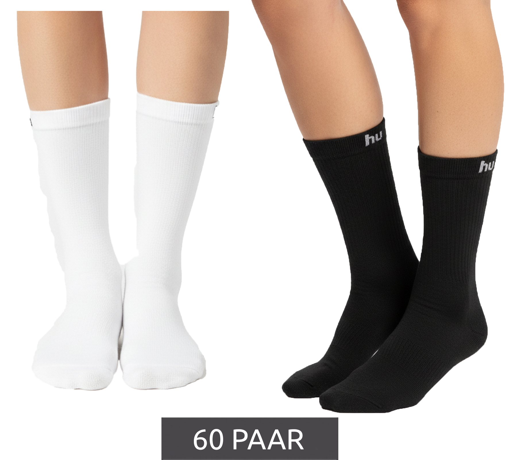 60 Paar hummel Damen & Kinder Basic Sport-Socken mit Marken-Schriftzug Baumwoll-Strümpfe Alltags-Socken 205603 in Weiß oder Schwarz