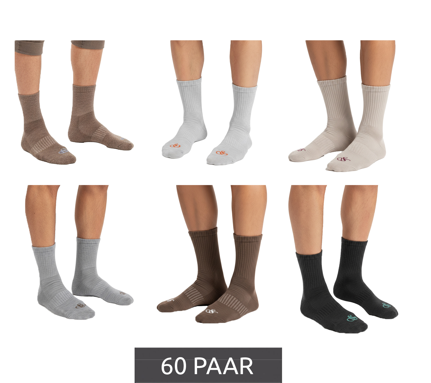 60 Paar SCOTCH & SODA Herren 1/2-Frottee High-Quarter-Crew-Socken Amsterdam Alltags-Strümpfe Größe 41-46 Business-Socken SS43442-280 Beige, Hellgrau, Taupe, Grau, Braun, Anthrazit