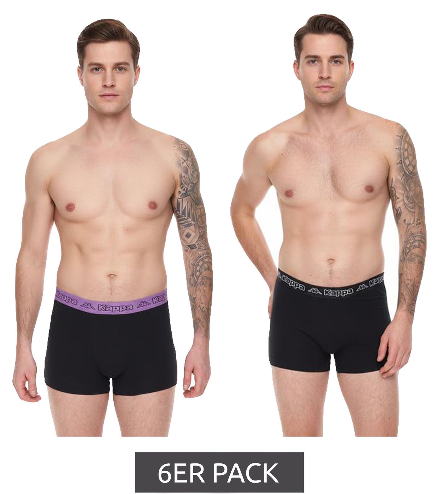 6er Pack Kappa Herren Boxershorts mit Marken Schriftzug und Logo Unterhose 351K1JW ADM Schwarz/Violett