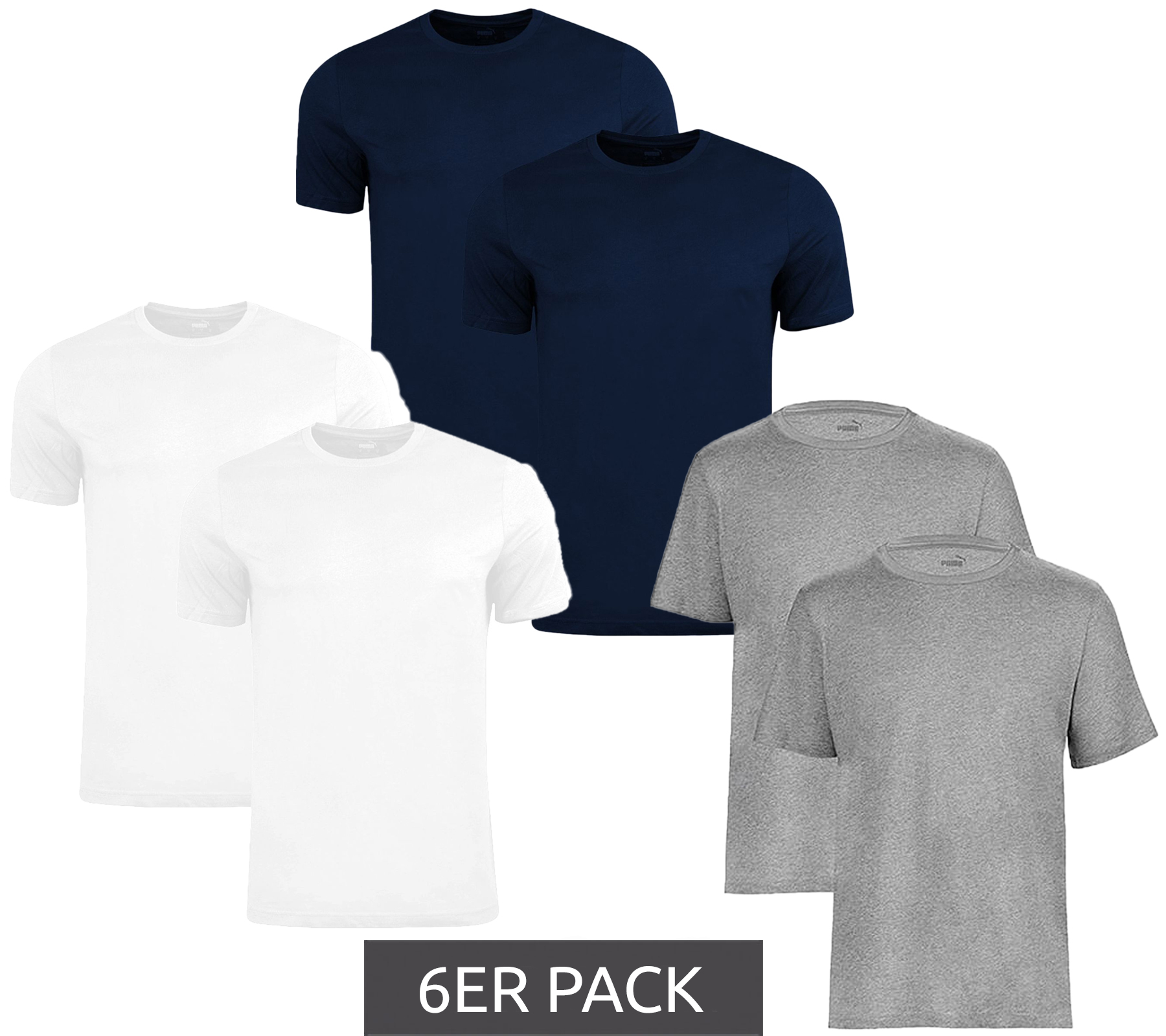 6er Pack PUMA Base Kinder Sport-Shirt für Jungen & Mädchen nachhaltiges Baumwoll T-Shirt mit Logo 678577 Grau, Dunkelblau oder Weiß
