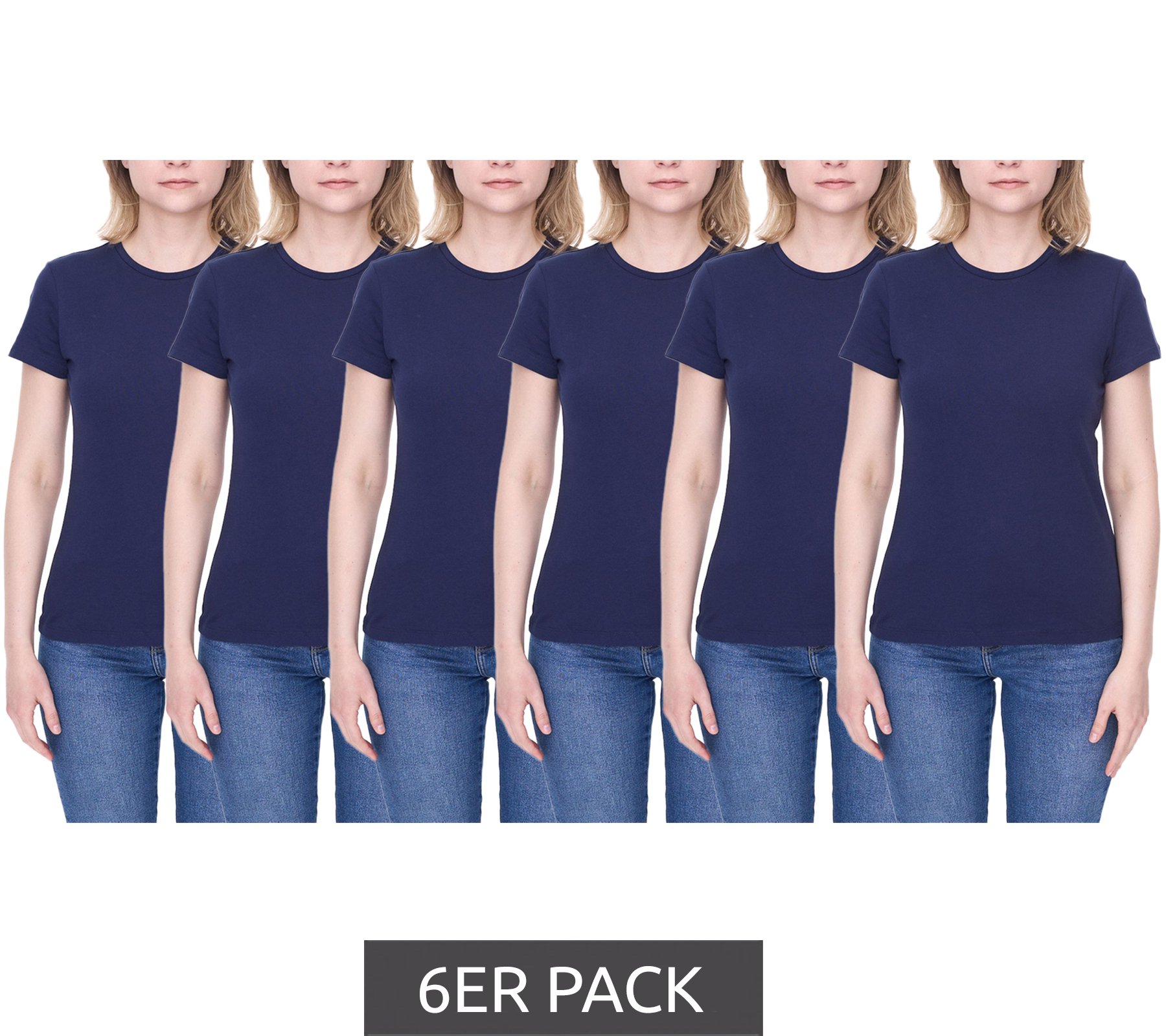 6er Pack PUMA Damen Baumwoll-Shirt T-Shirts Rundhals-Shirt Basic-Shirt 780027 05 Navy