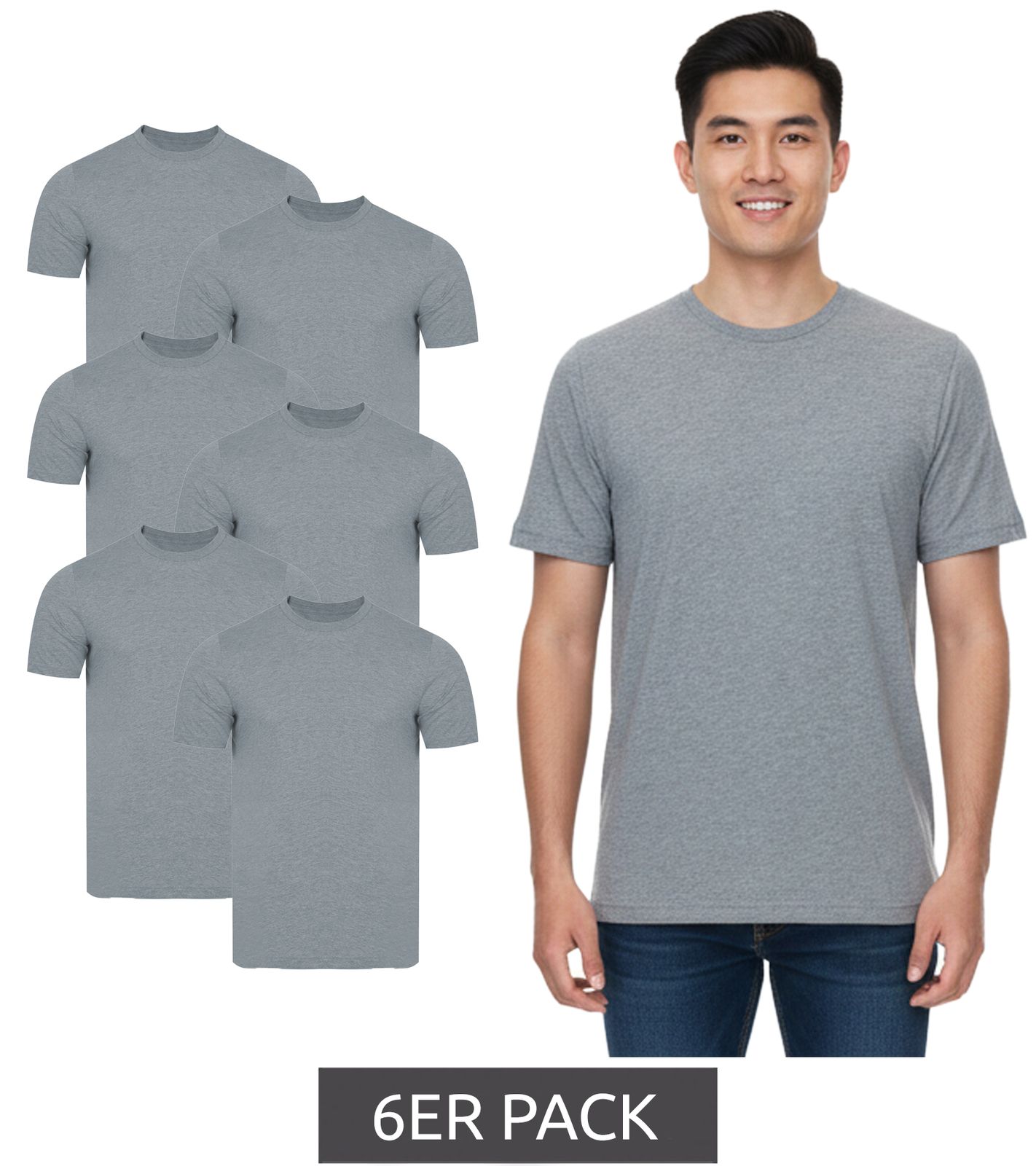 6er Pack PUMA Herren T-Shirts Baumwoll-Shirt Rundhals-Shirts Basic-Shirt 683509 01 Grau