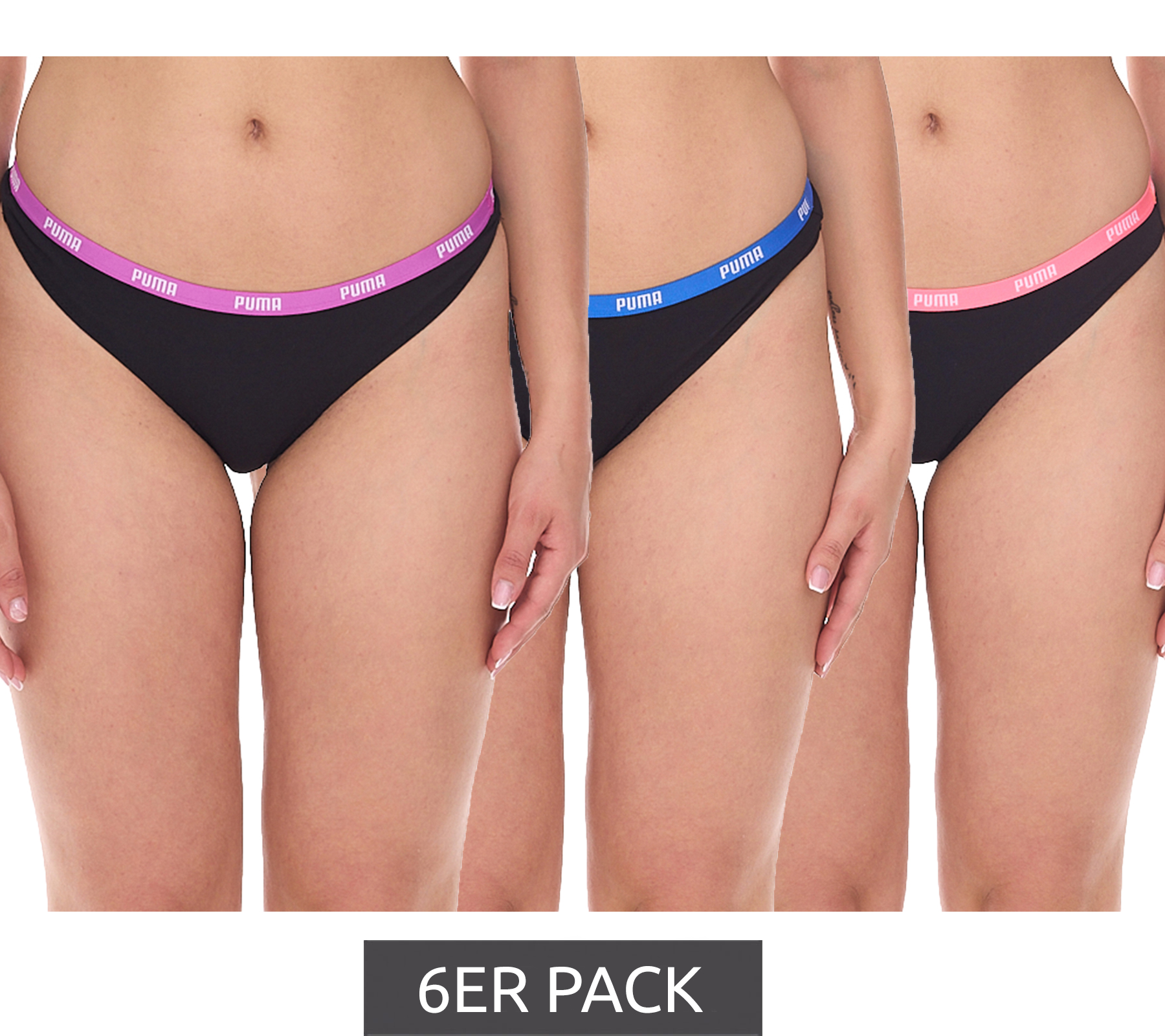 6er Pack PUMA String-Tanga Damen Slips Unterwäsche-Set Baumwoll-Slips 701224757 001 Schwarz