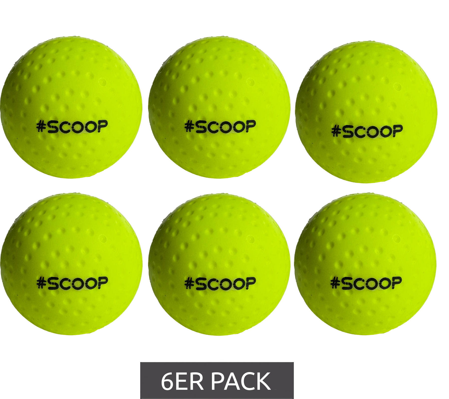 6er Pack SCOOP X-Treme Hockey Street-Balls mit Dimple-Design Hockeyball Sport-Ausrüstung NI266446 Neon-Gelb
