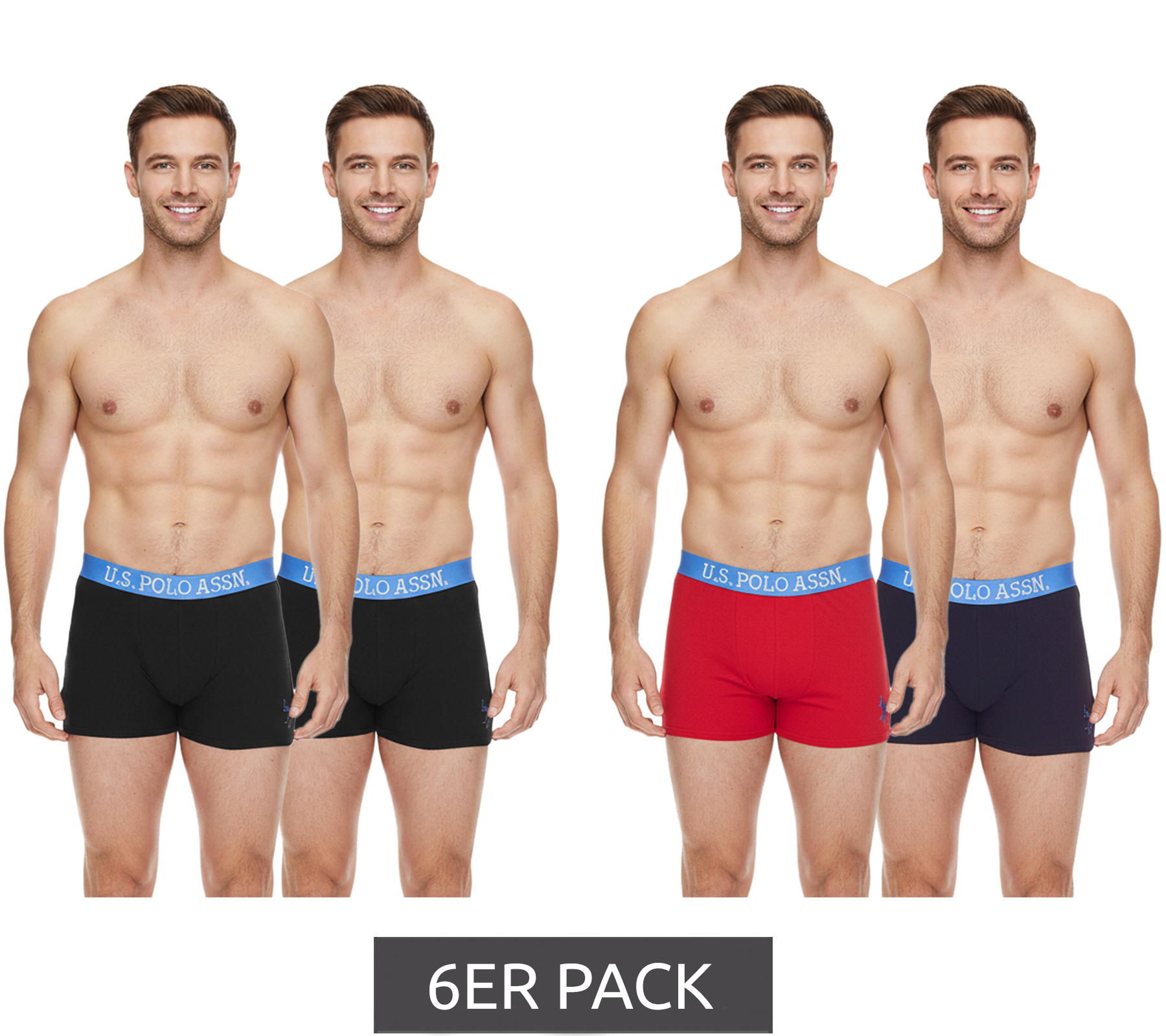 6er Pack U.S. POLO ASSN. Herren Boxershorts atmungsaktive Baumwoll-Unterhose Unterwäsche 011601_US16133_02 Schwarz oder Blau/Rot