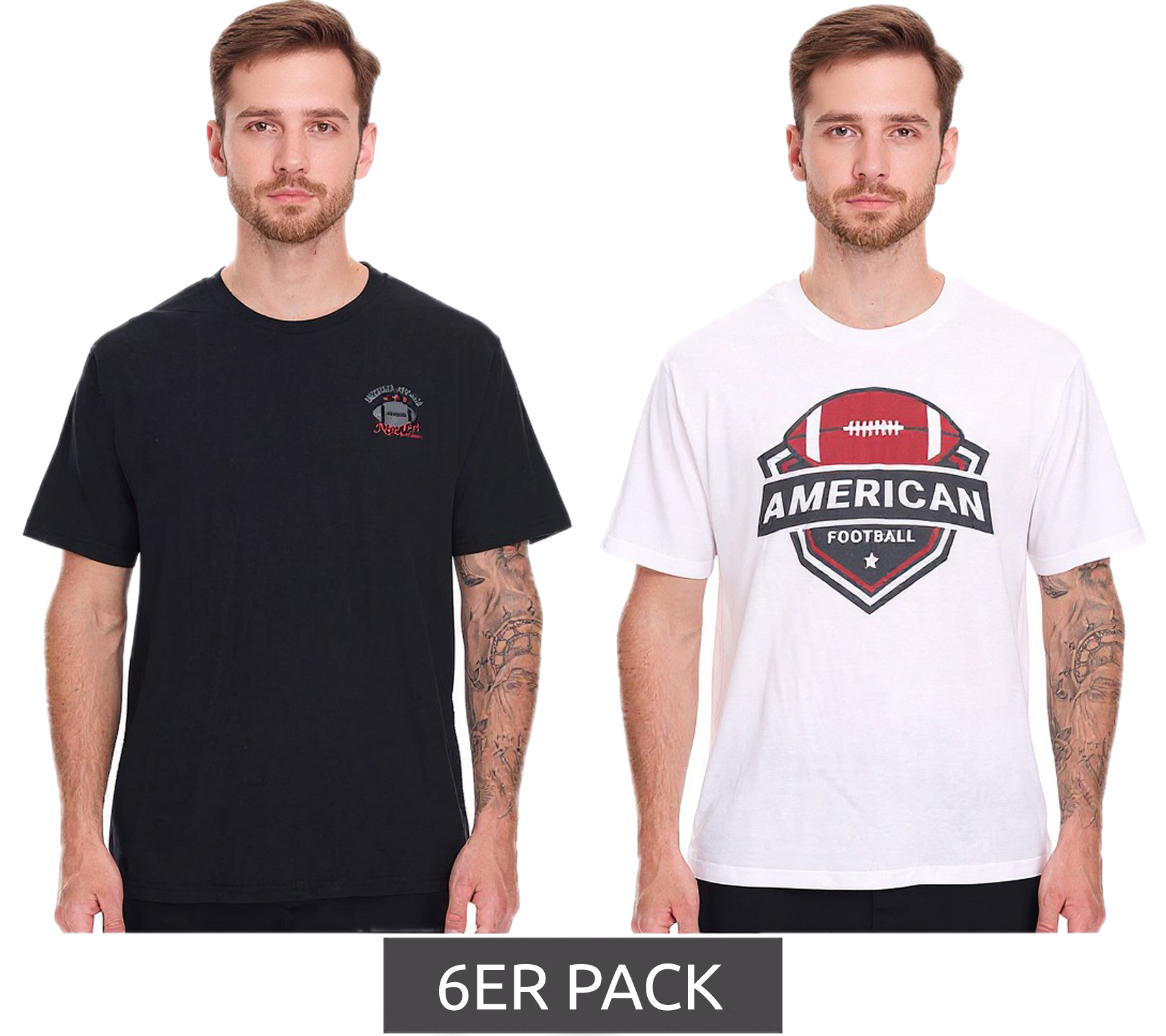 6er Pack U.S. SPORT AMERICA Herren T-Shirt Basic Baumwoll-Shirt Rundhals-Shirt Kurzarm Schwarz/Weiß