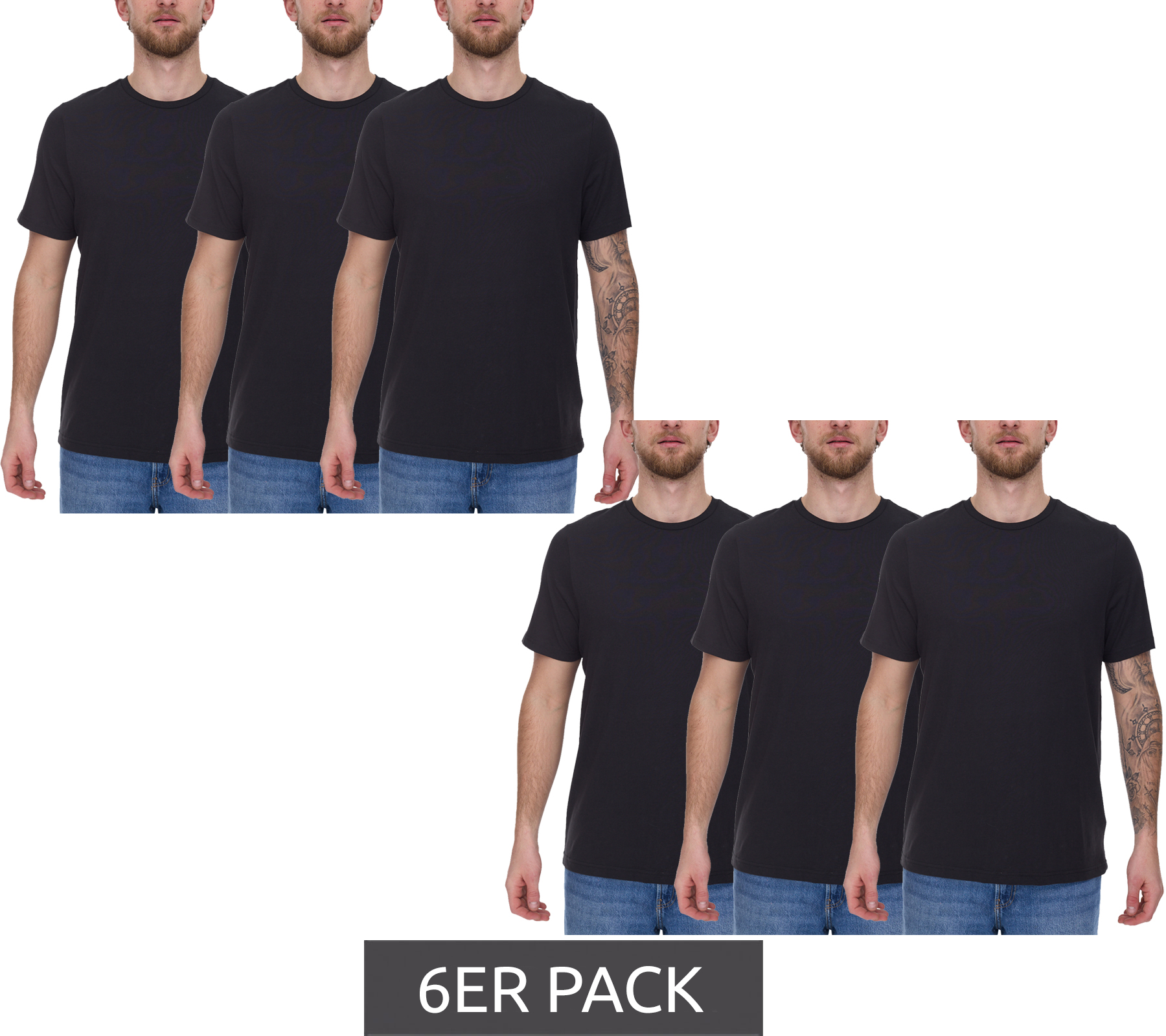 6er Sparpack PUMA Blank Base Herren T-Shirt nachhaltiges Unterzieh-Shirt Baumwoll-Shirt 678255 02 Schwarz