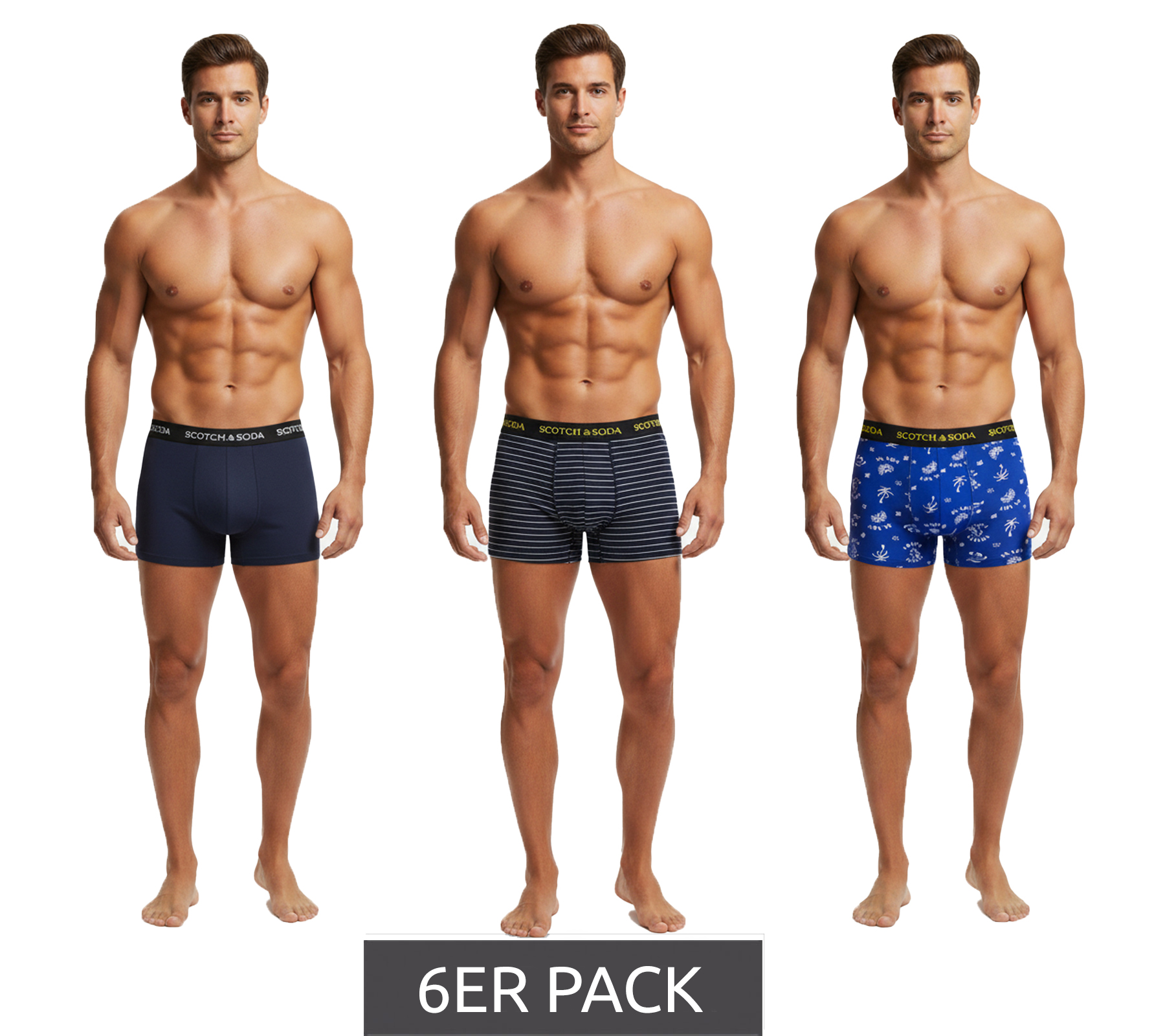 6er Sparpack SCOTCH & SODA Herren Boxershorts mit Baumwoll-Stretch Unterwäsche Unterhose SSSP25M166645-421 Blau/Bunt