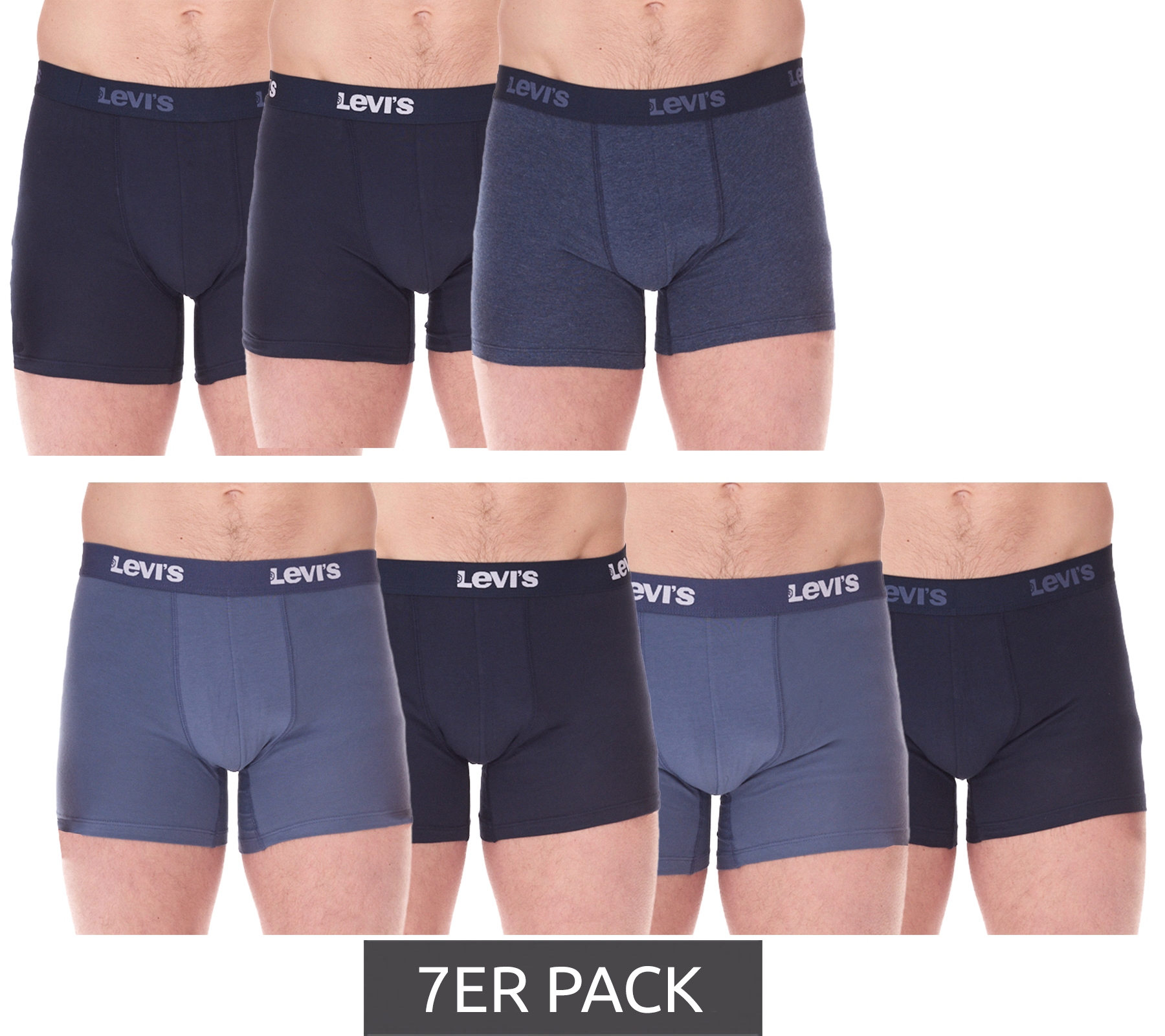 7er Pack LEVI`S Herren Boxershorts Baumwoll-Unterwäsche mit farblichen Akzenten am Bund in Geschenkbox 701225625 002 Blau/Weiß