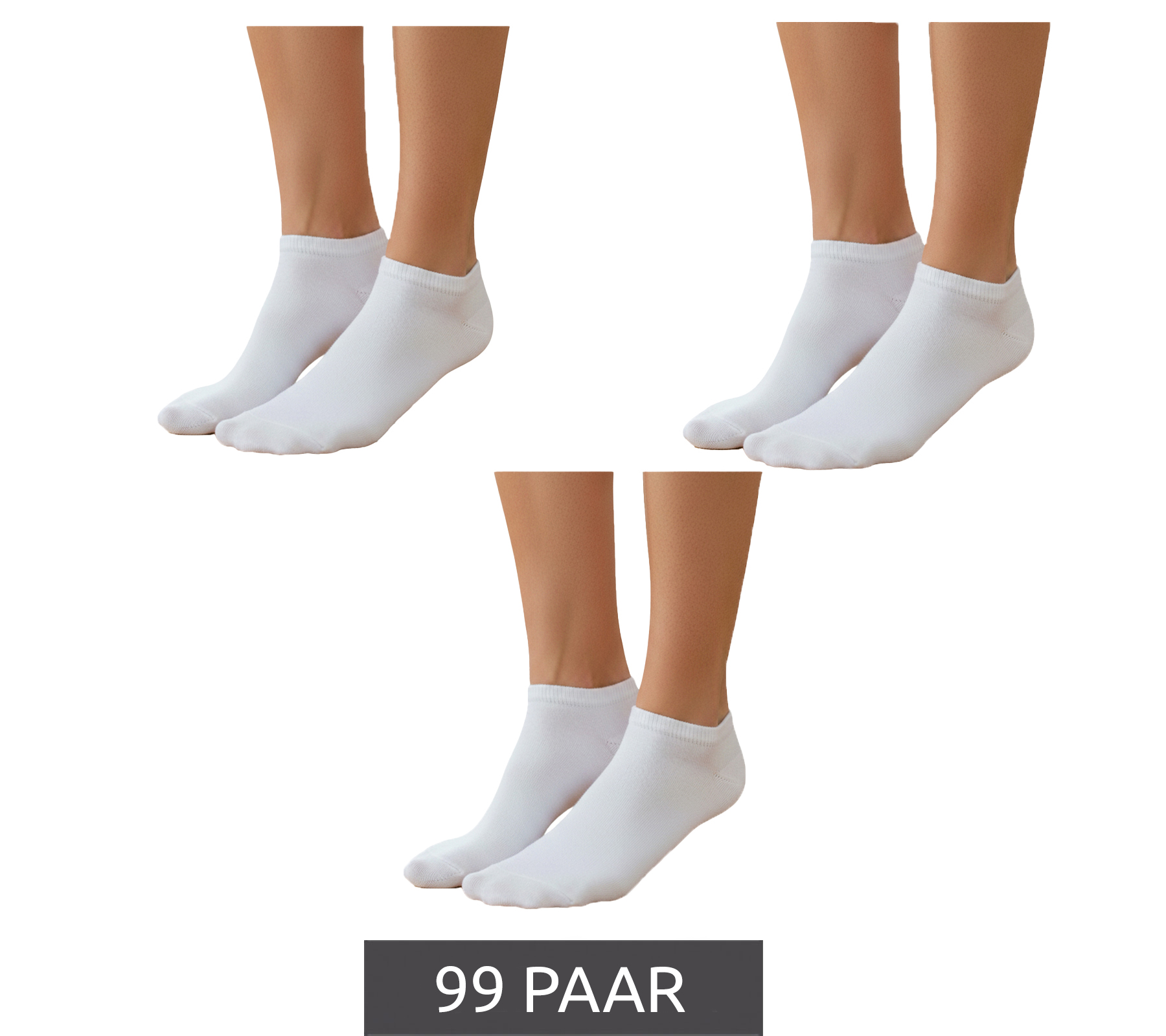 99 Paar Damen Sneaker-Socken mit 90 DEN blickdicht & wärmend Baumwoll-Socken Weiß