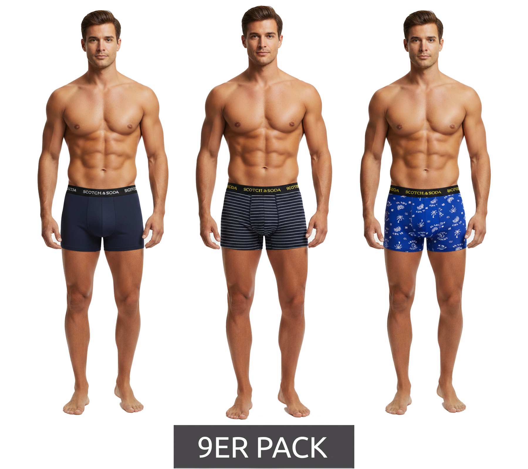 9er Pack SCOTCH & SODA Herren Boxershorts mit Baumwoll-Stretch Unterwäsche Unterhose Sparpack SSSP25M166645-421 Blau/Bunt