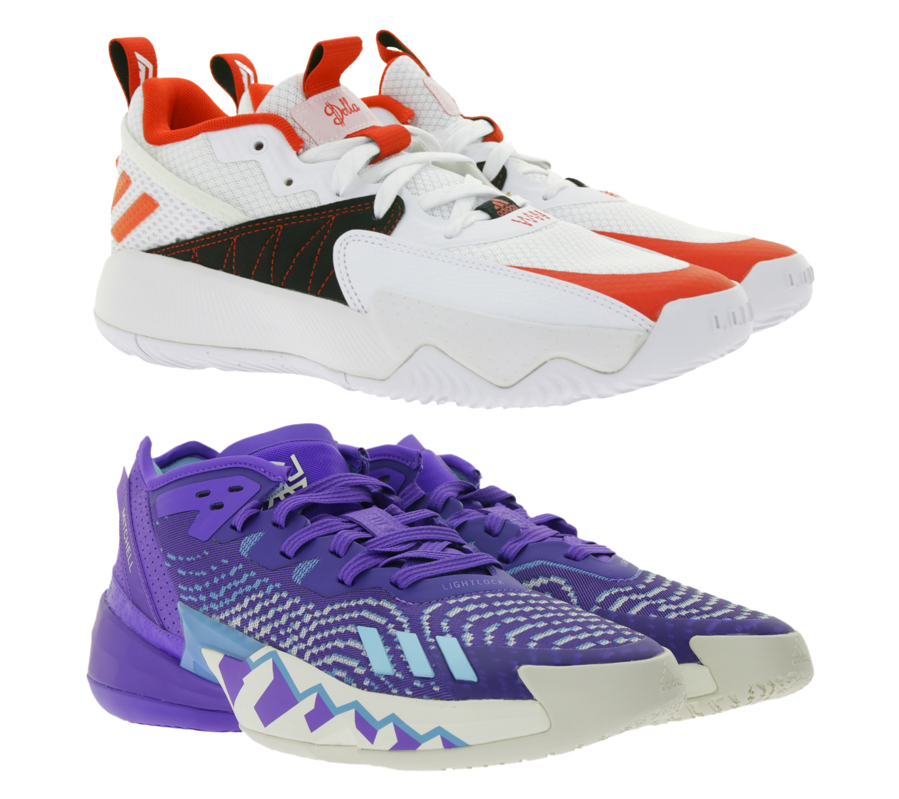 adidas Basketball-Schuhe nachhaltige Hallen-Schuhe mit Bounce Sohle GY8965 Dame Certified Extply 2.0 Damian Lillards Style Weiß/Rot oder HR0710 D.O.N. Issue 4 Donovan Mitchell Style Lila/Blau/Beige