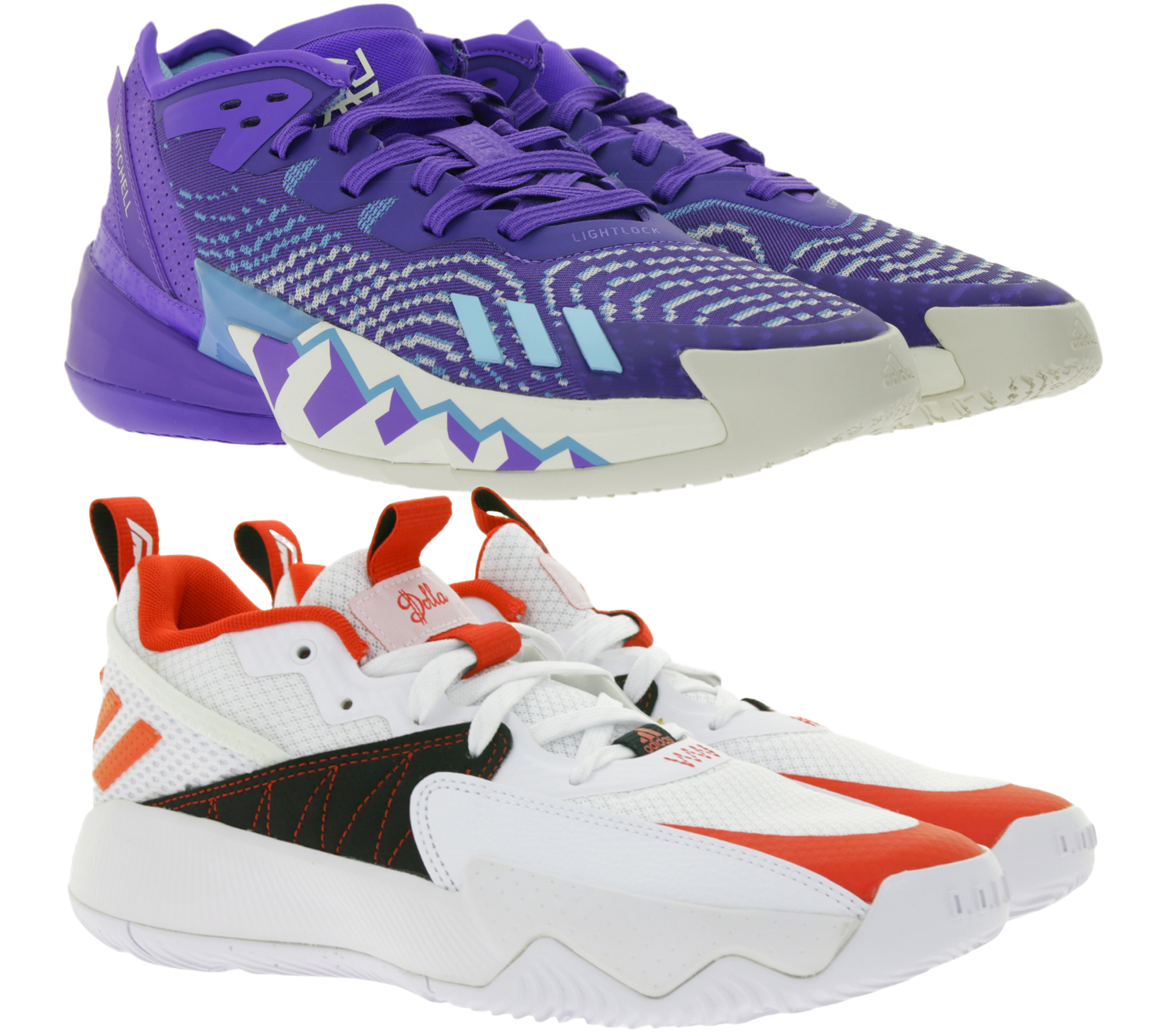adidas Basketball-Schuhe nachhaltige Hallen-Schuhe Sneaker HR0710 Donovan Mitchell D.O.N. Issue 4 in Lila/Blau/Beige oder GY8965 Damian Lillards Certified Extply 2.0 in Weiß/Rot/Schwarz