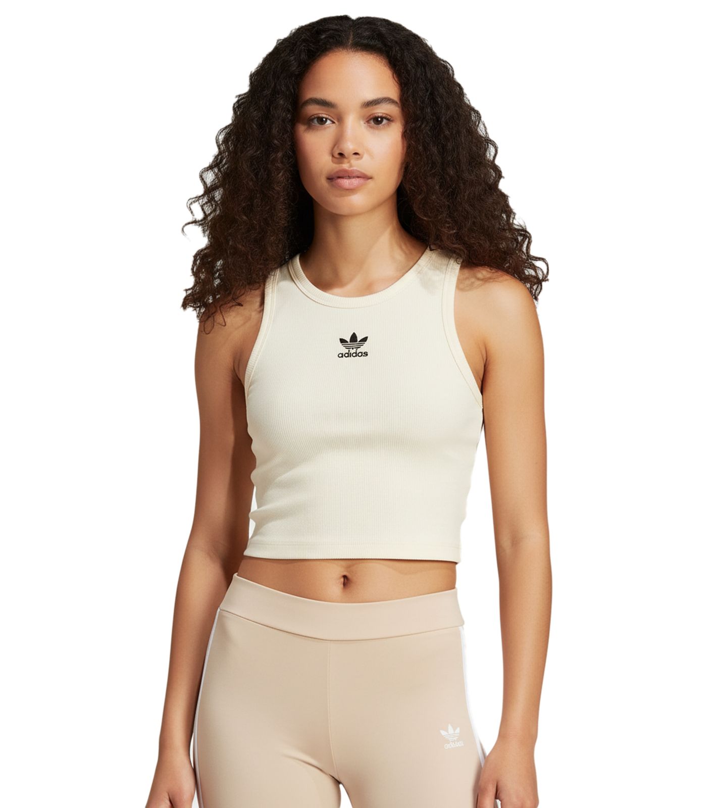 adidas Cloud Damen Tank-Top aus leichtem Rippstrick Crop-Top Baumwoll-Shirt Fitness-Shirt IY9648 Weiß