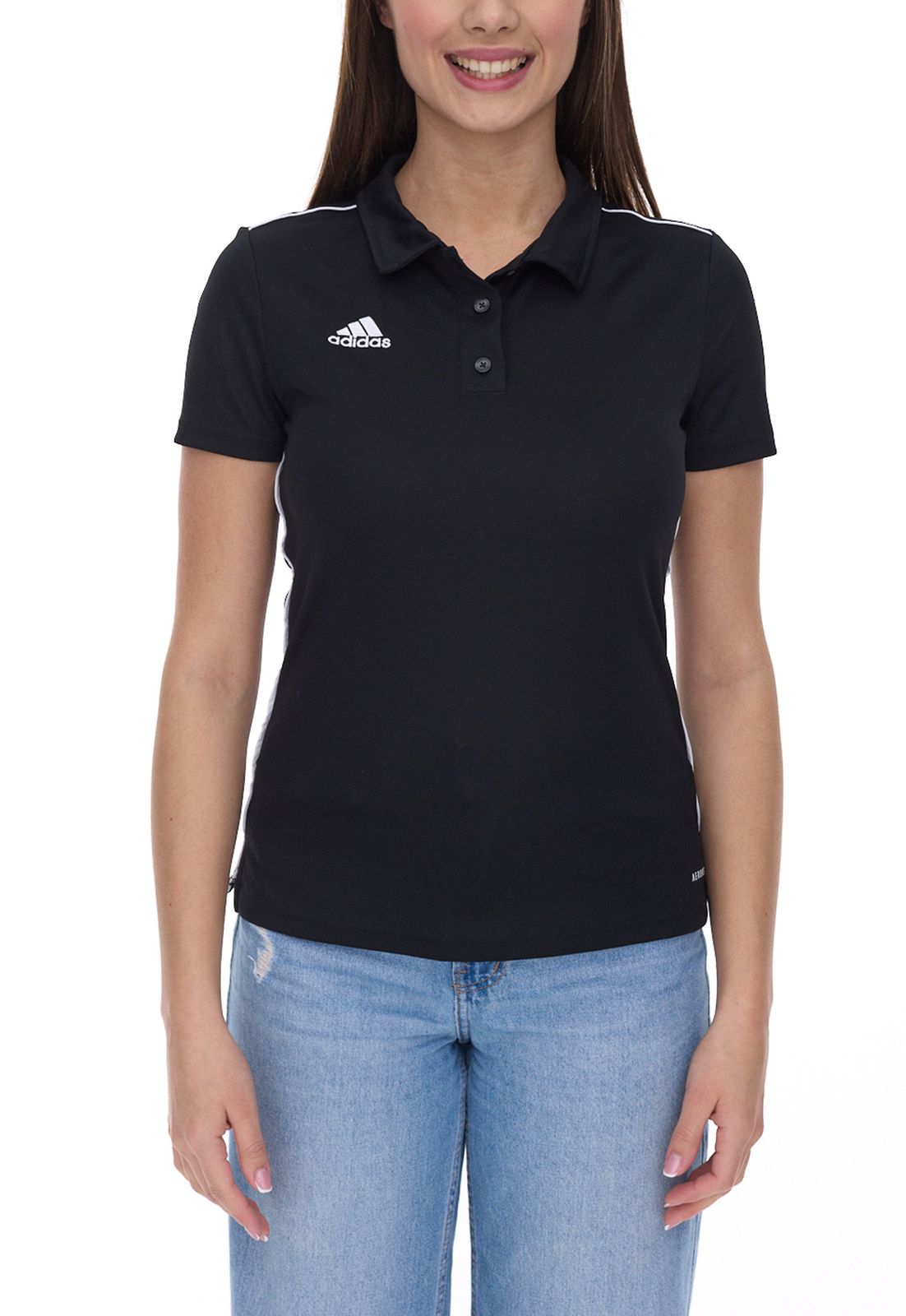 adidas Core 18 Damen Polo-Shirt Kurzarm-Shirt mit AEROREADY-Technologie Alltags-Shirt CE9039 Schwarz/Weiß