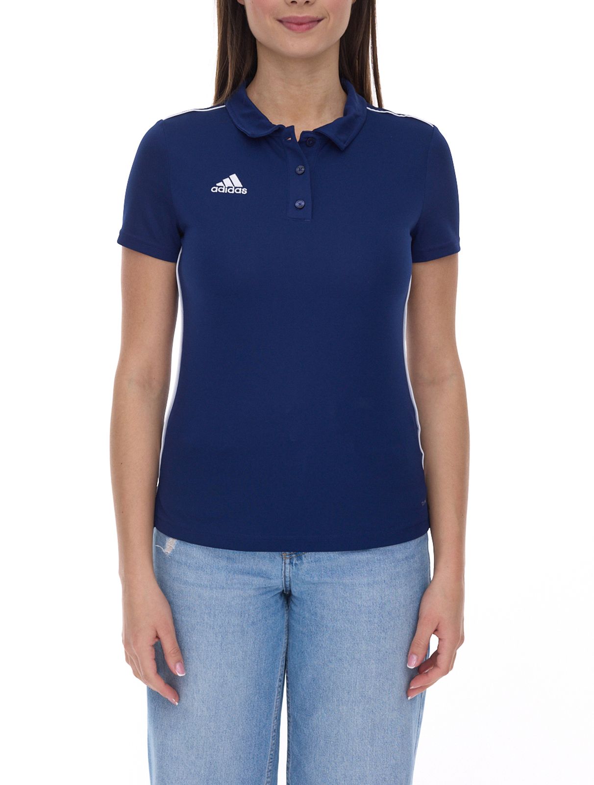 adidas Core 18 Damen Polo-Shirt Kurzarm-Shirt mit AEROREADY-Technologie Alltags-Shirt CV3678 Blau/Weiß