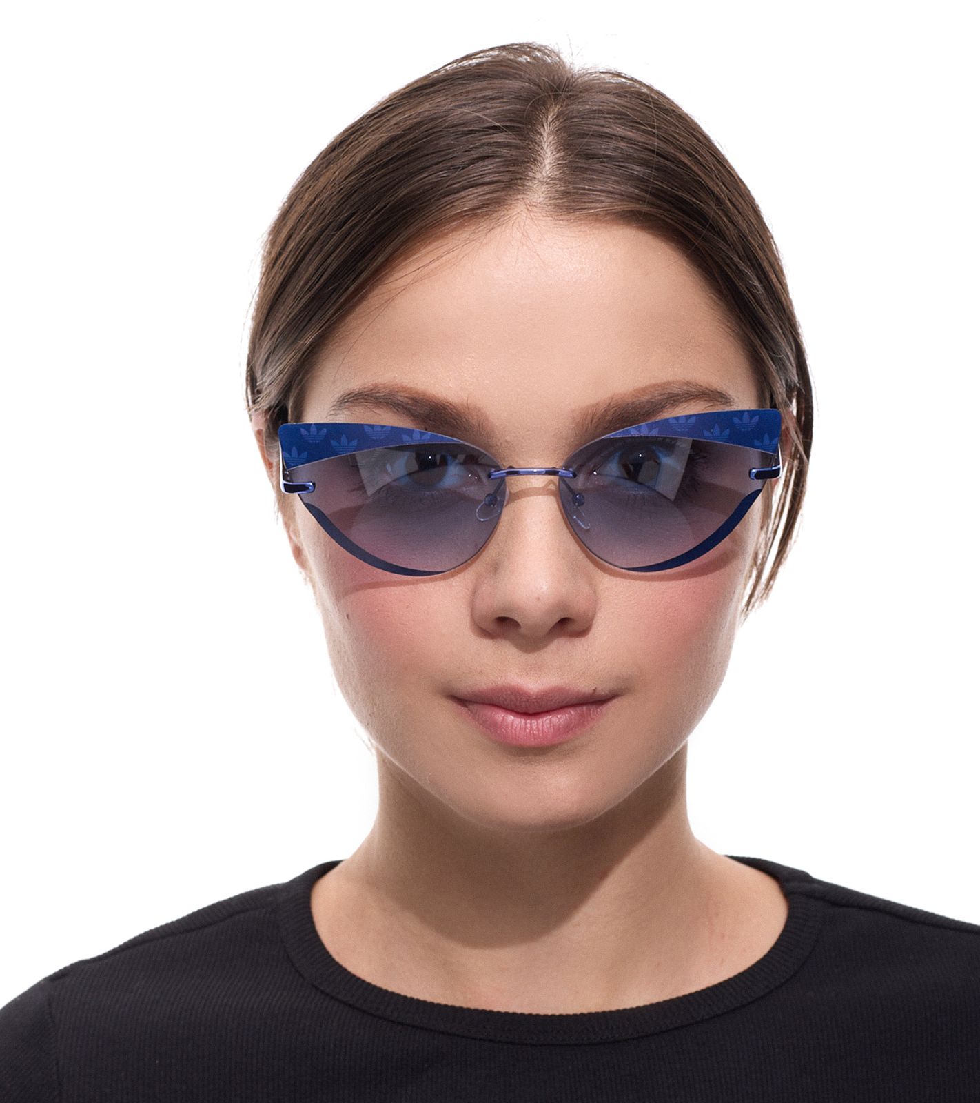 adidas Damen Sonnen-Brille randlose Katzenaugen-Brille Gradient-Gläser 100% UVA & UVB Schutz Freizeit-Brille EW3519 Blau