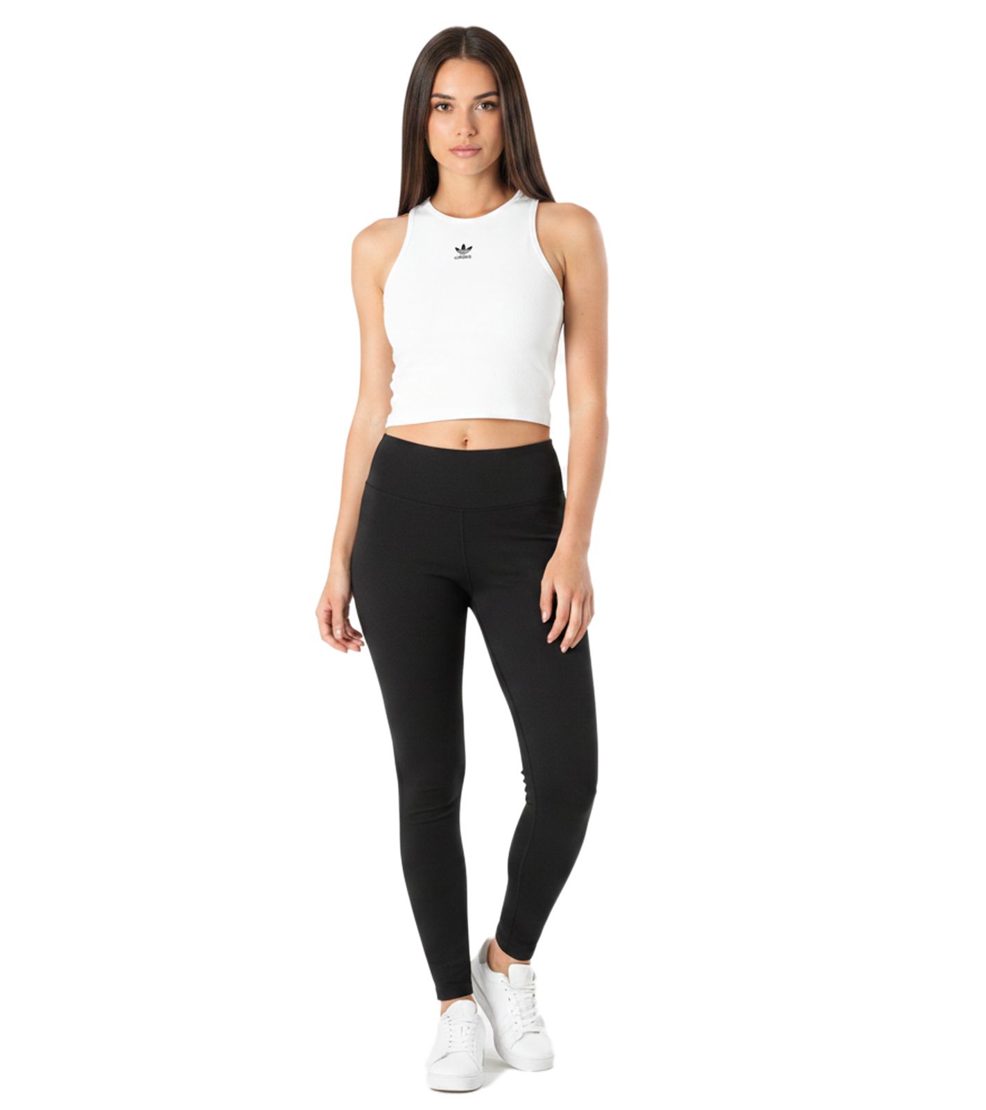 adidas Damen Tank-Top aus leichtem Rippstrick Crop-Top Baumwoll-Shirt Fitness-Shirt IY9648 Weiß
