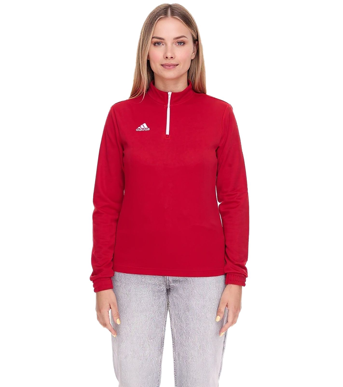 adidas Entrada 22 Damen nachhaltiger Sport-Pullover Trainings-Shirt mit AEROREADY Technologie Troyer-Pullover Langarm-Shirt H57551 Rot
