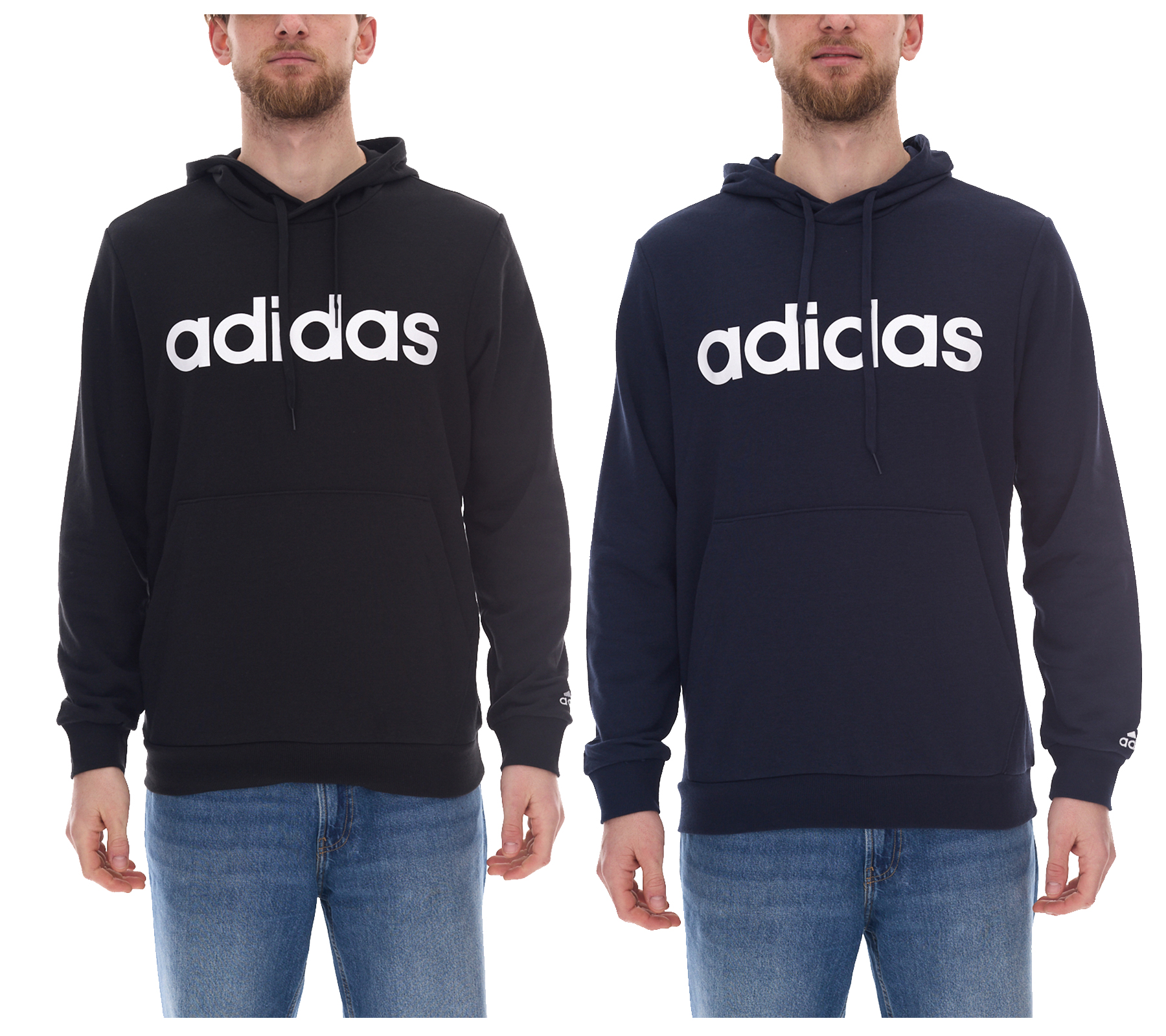 adidas Essentials French Terry Linear Logo Hoodie nachhaltiger Herren Sweater mit Kängurutasche GK9066 Blau oder Schwarz