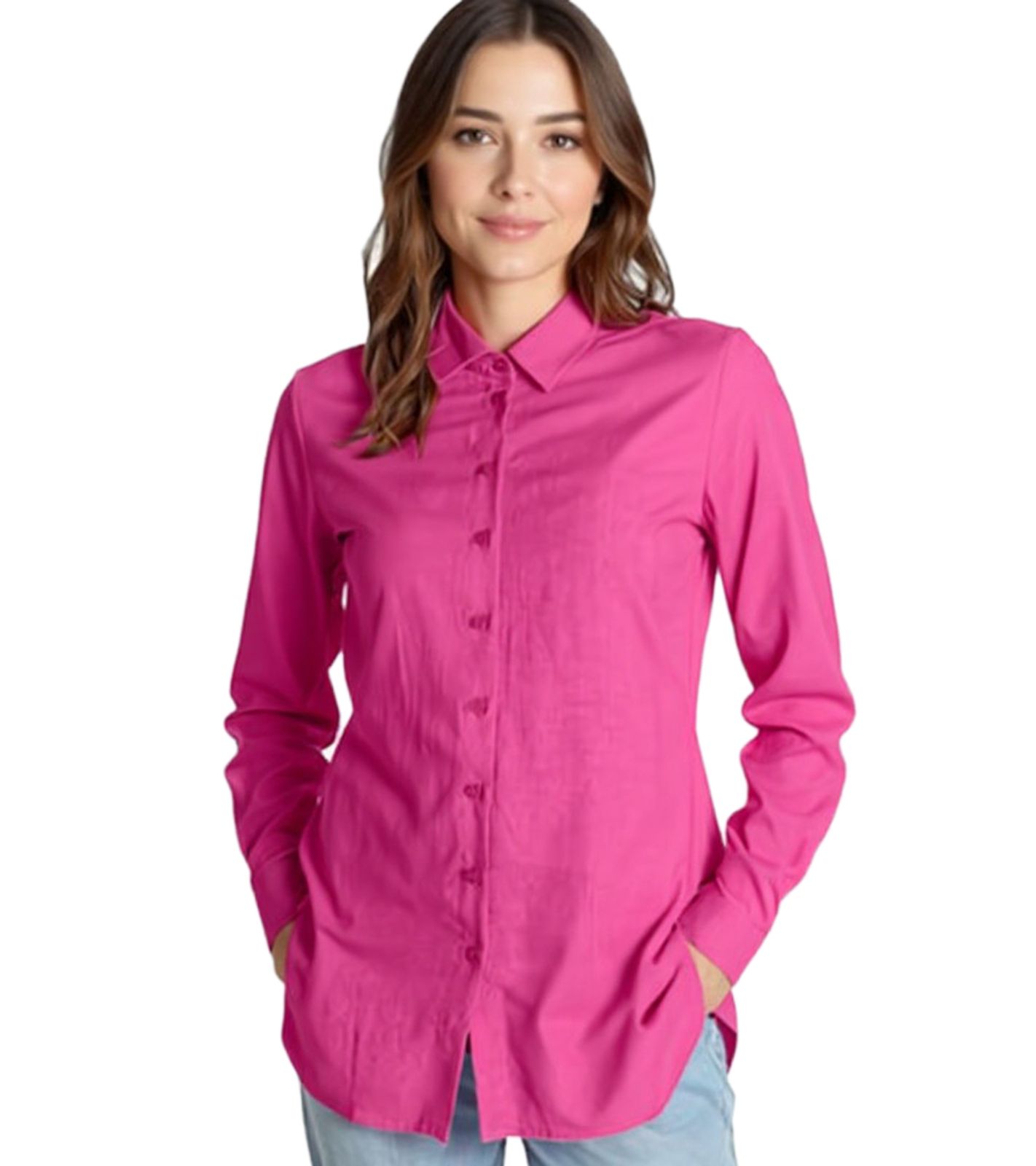 AjC Damen Hemd-Bluse Langarm-Hemd leichte Sommer-Bluse Freizeit-Bluse mit Knopfleiste 52486612 Pink