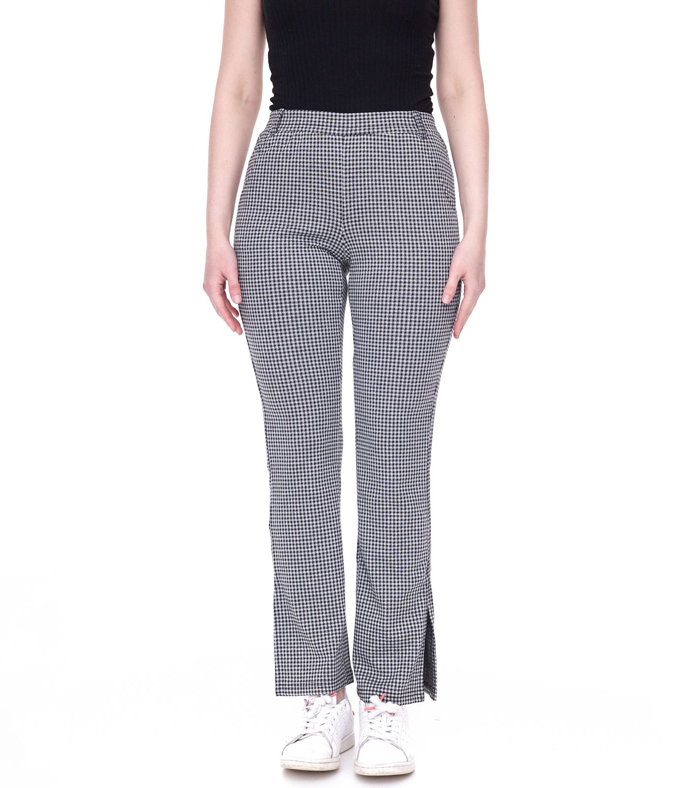 AjC Damen karierte Stoff-Hose modische Bootcut-Hose in Schlupf-Form 71797023 Schwarz/Weiß
