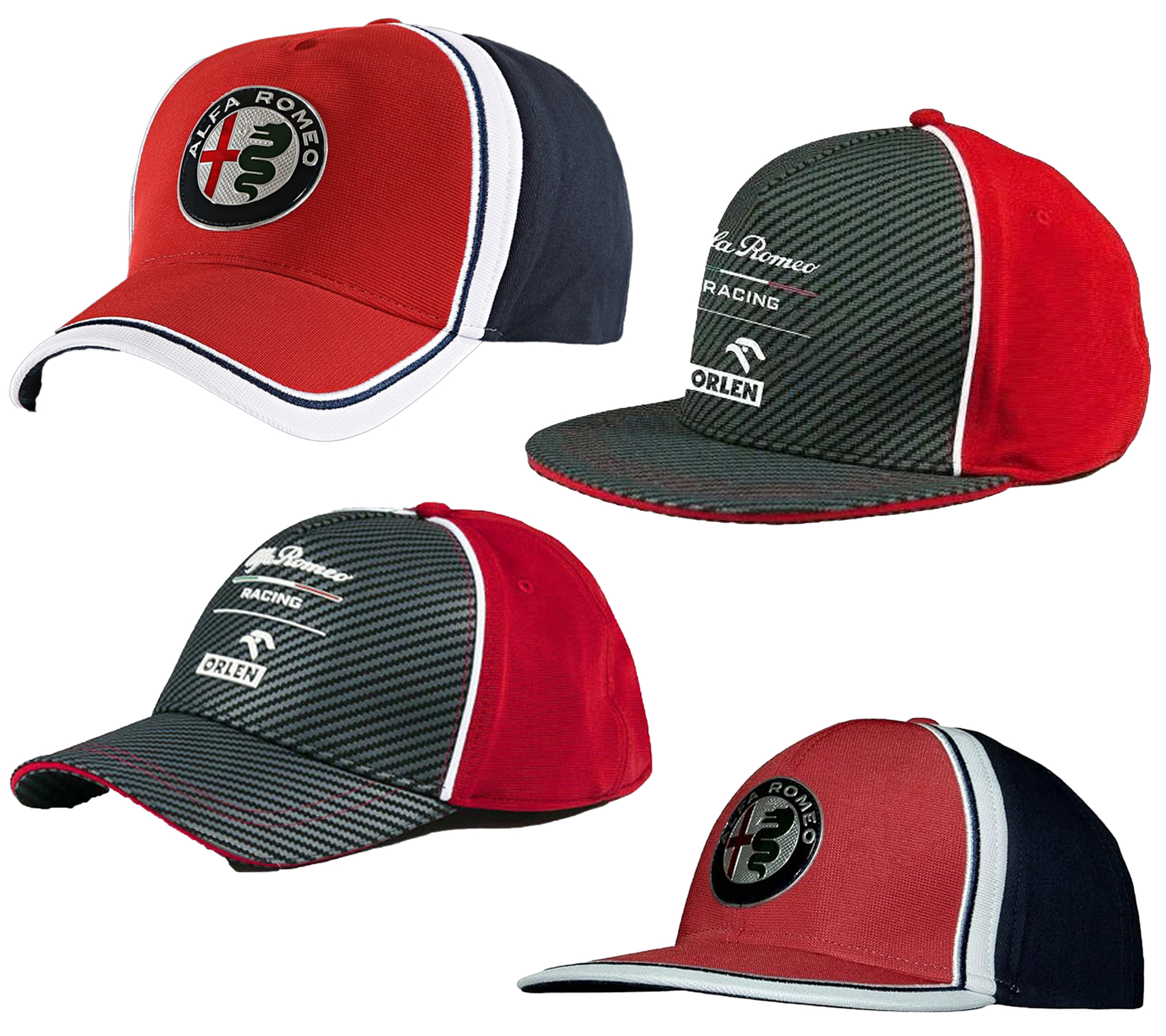 ALFA ROMEO Base-Cap für Damen oder Herren mit Logo-auf der Front Baumwoll-Cap in Dunkelblau/Rot/Weiß oder Grau/Rot/Weiß
