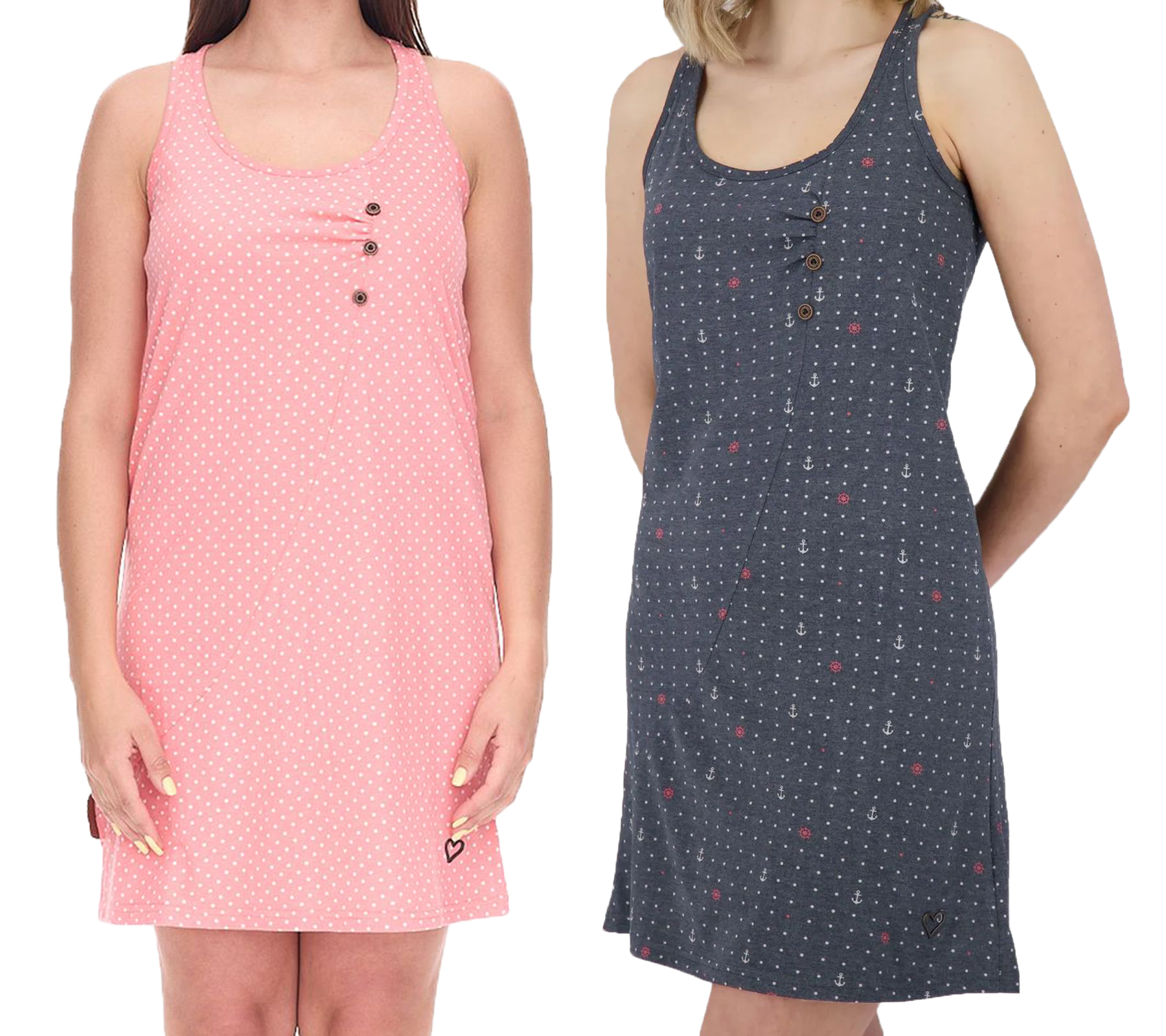ALIFE AND KICKIN CamyAK B Damen Mini-Kleid gepunktetes Baumwoll-Kleid Sommer-Kleid Navy oder Rosa