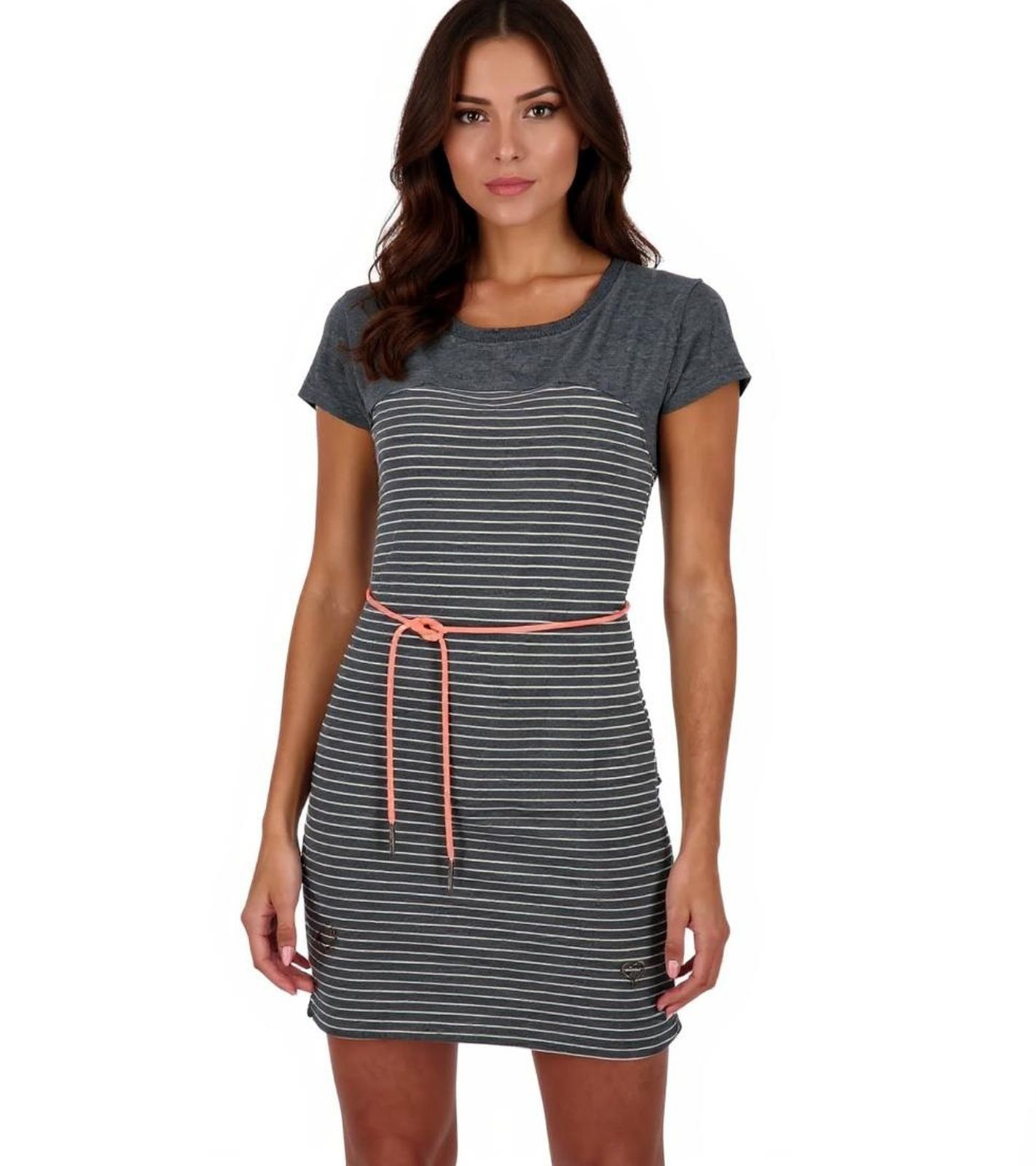 ALIFE AND KICKIN ClarissaAK B Damen Sommer-Kleid mit tonaler Taillenkordel Mini-Kleid Baumwoll-Kleid 58427169 Grau