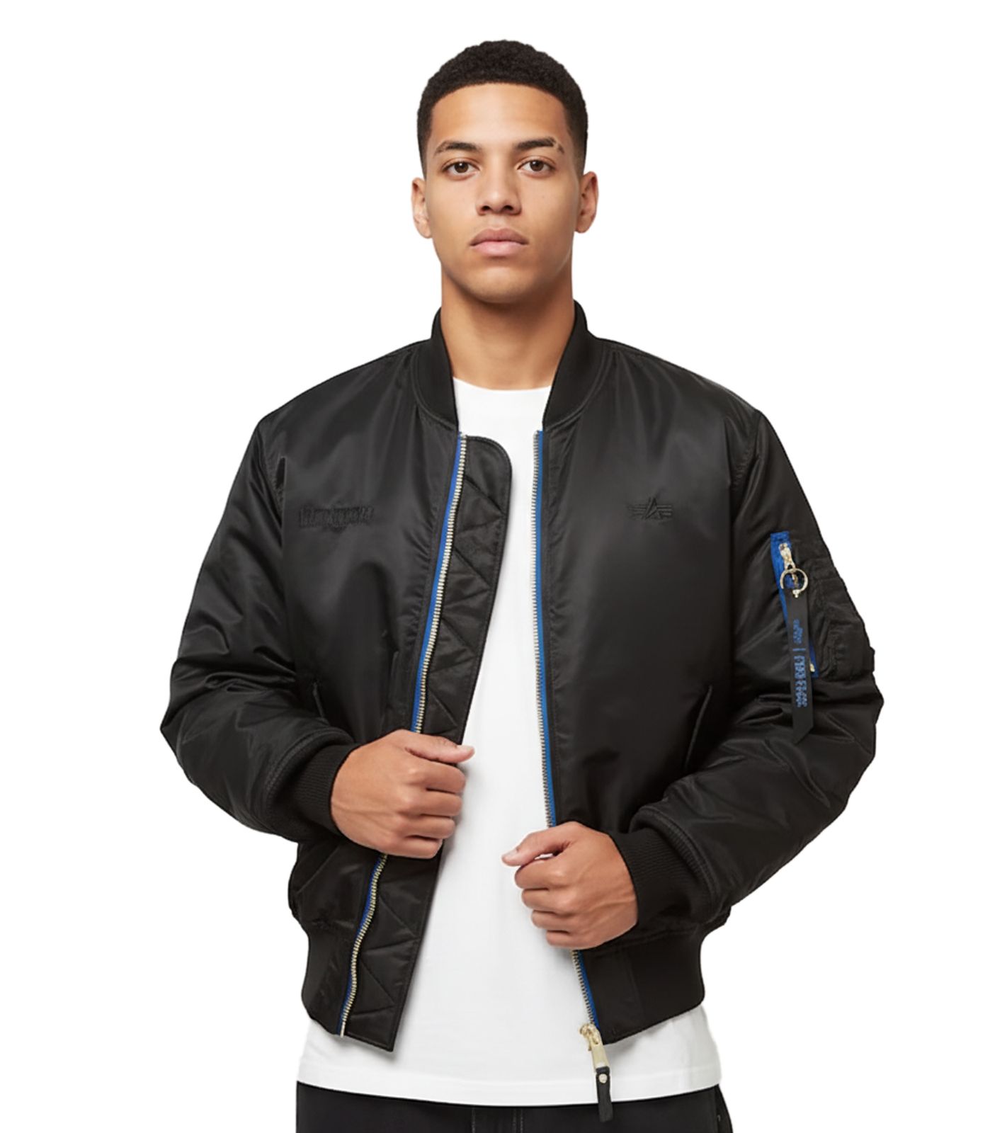 ALPHA INDUSTRIES x zəяo si:x nœf MA-1 Herren Bomber-Jacke im klassischen Military-Design Streetwear-Style Herbst-Jacke 148151 Schwarz