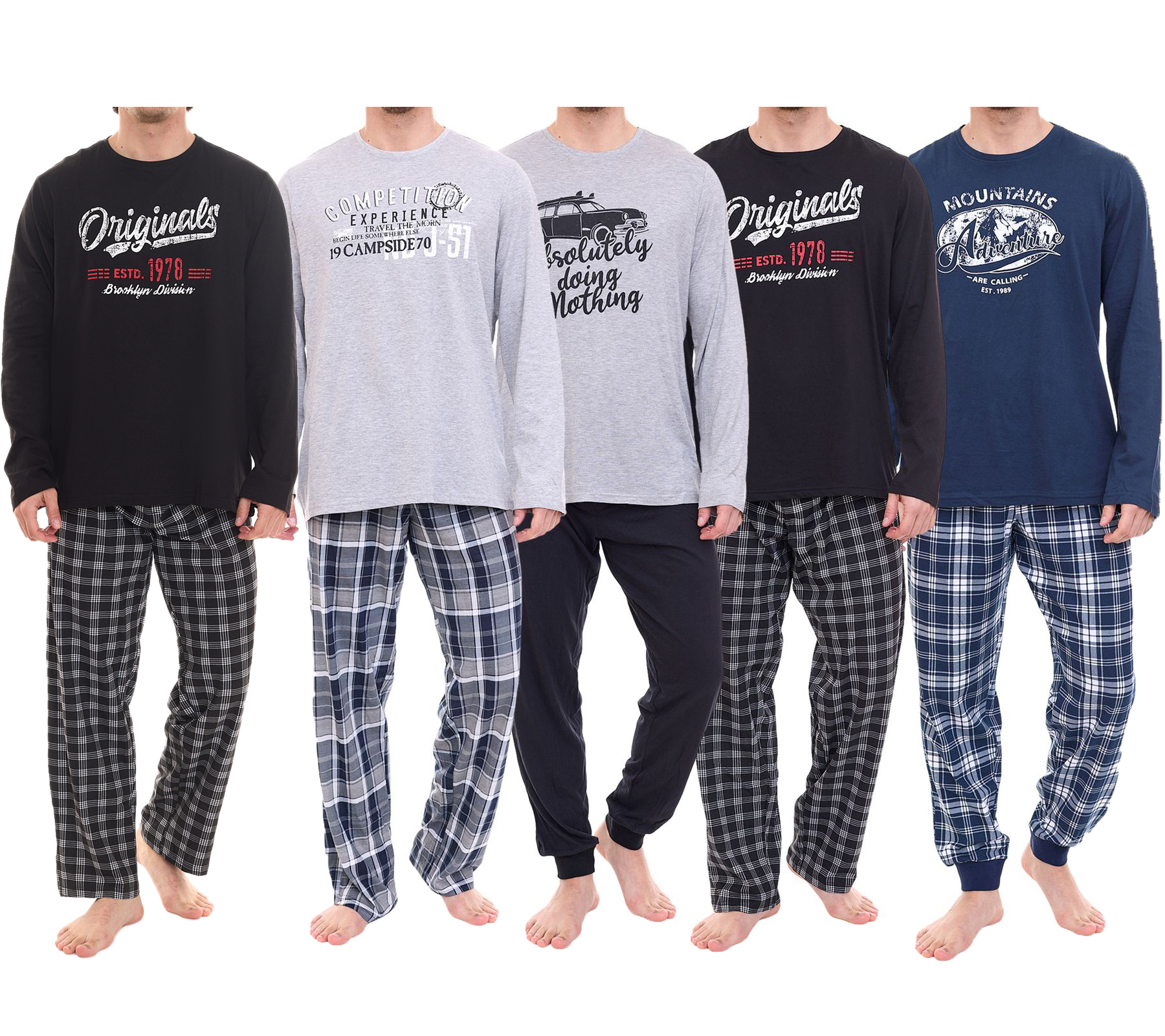 AM LEGEND Herren Pyjama-Set 2-teilig karierter oder unifarbener Schlafanzug aus 100%Baumwolle IAN MPJ 23 Schwarz, Navy, Grau in verschiedenen Modellen
