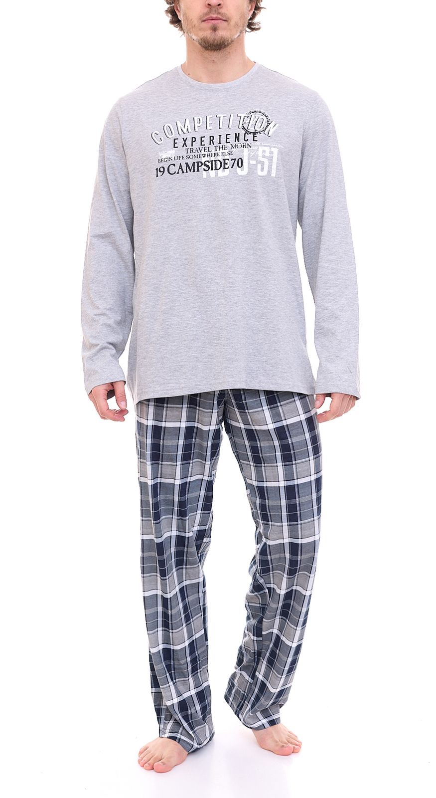 AM LEGEND Herren Pyjama-Set 2-teilig karierter Schlafanzug IAN MPJ 23 Navy/Hellgrau