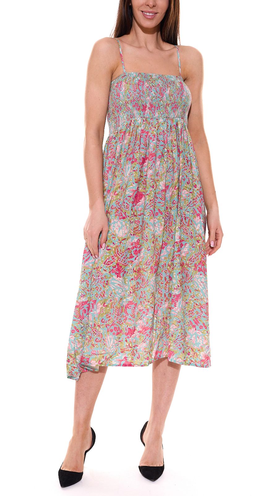 Aniston CASUAL 2 in 1 Midi-Kleid mit abnehmbaren Trägern auch als Rock tragbar Sommer-Kleid mit floralem Print 87089836 Grün/Bunt