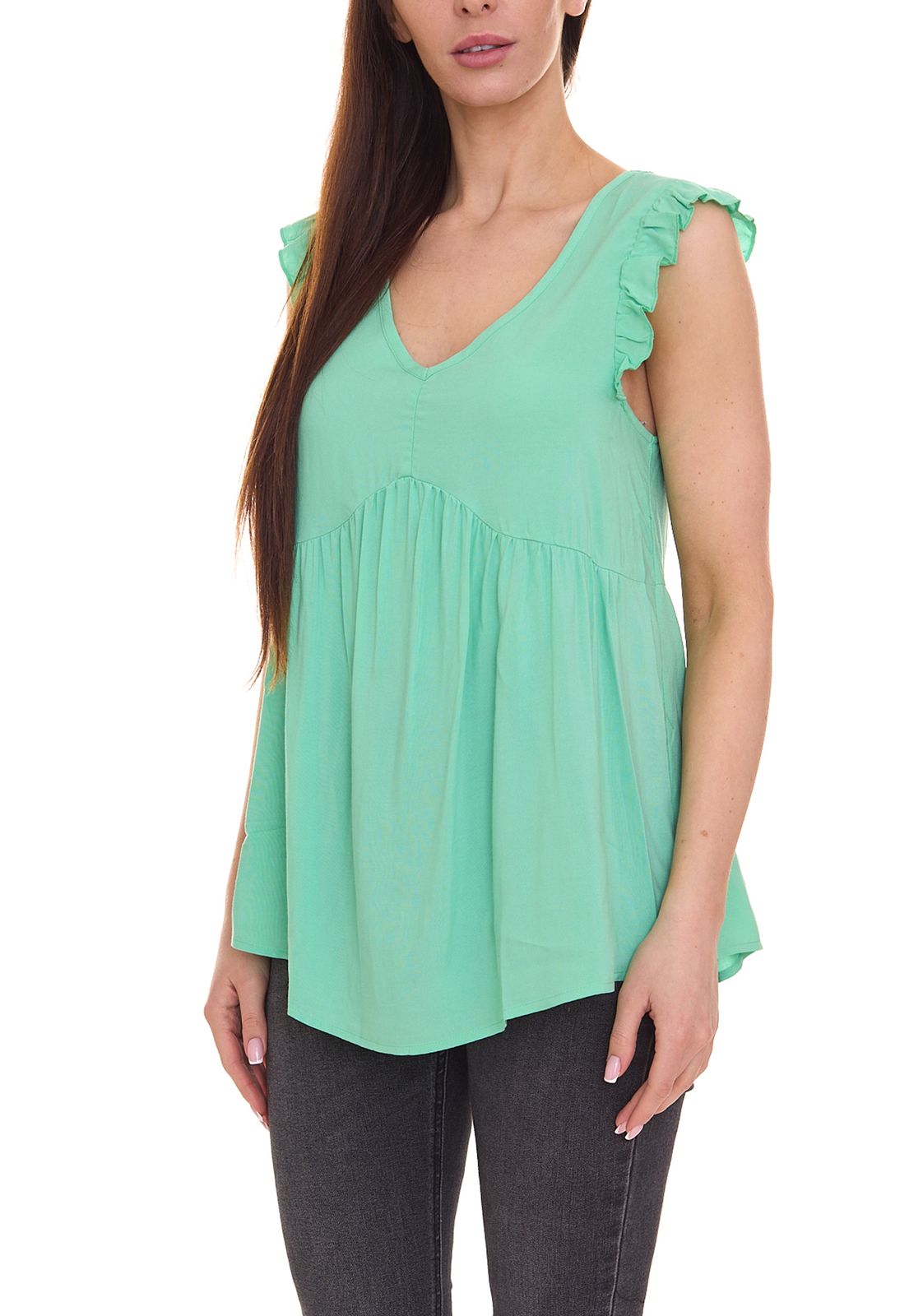 Aniston CASUAL Damen Bluse-Top schicke Sommer-Bluse mit V-Ausschnitt 57166816 Grün