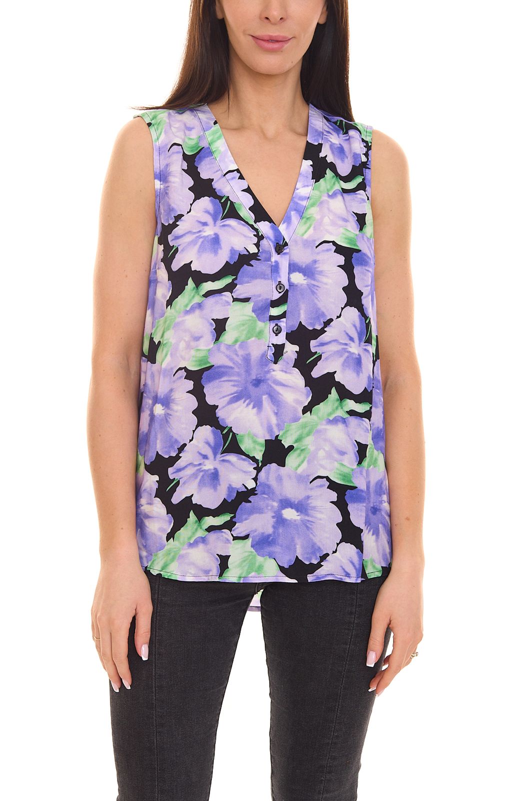 Aniston CASUAL Damen Blusentop mit Blütendruck im Batik-Look 10019364 Lila/Grün/Weiß