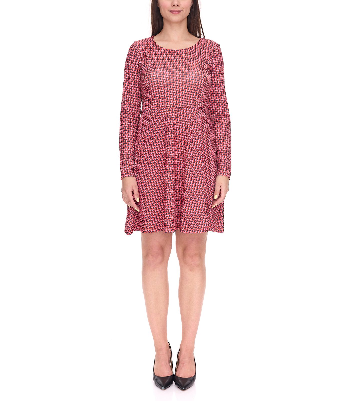 Aniston CASUAL Damen Mini-Kleid stylisches Sommer-Kleid Langarm-Kleid 70060254 Rosa/Schwarz/Rot